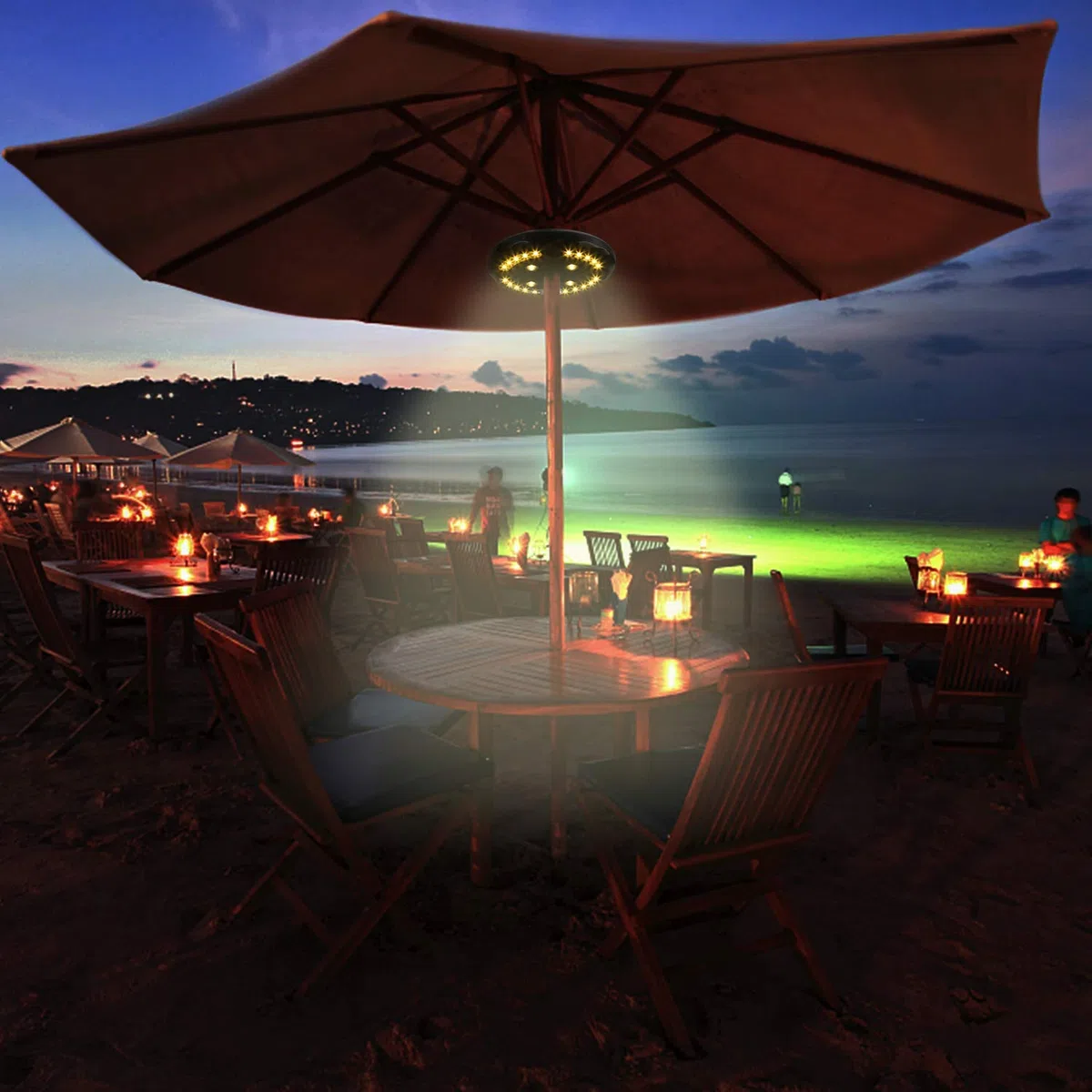Supernight - Illuminazione per ombrellone, 28 luci a LED, 3 modalità di luminosità, 4 batterie AA (non incluse) per ombrelloni da terrazza all'aperto, campeggio, luce bianca calda