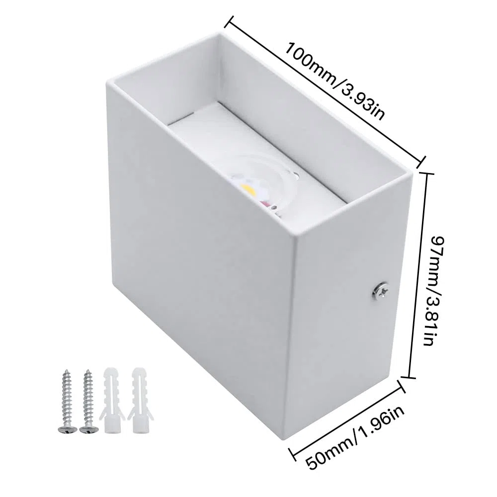 CHEVVY 2 lampade da parete a LED per interni, colore bianco, 7 W, lampada da parete moderna a LED, per esterni, in alluminio, luce bianca calda, 3000 K