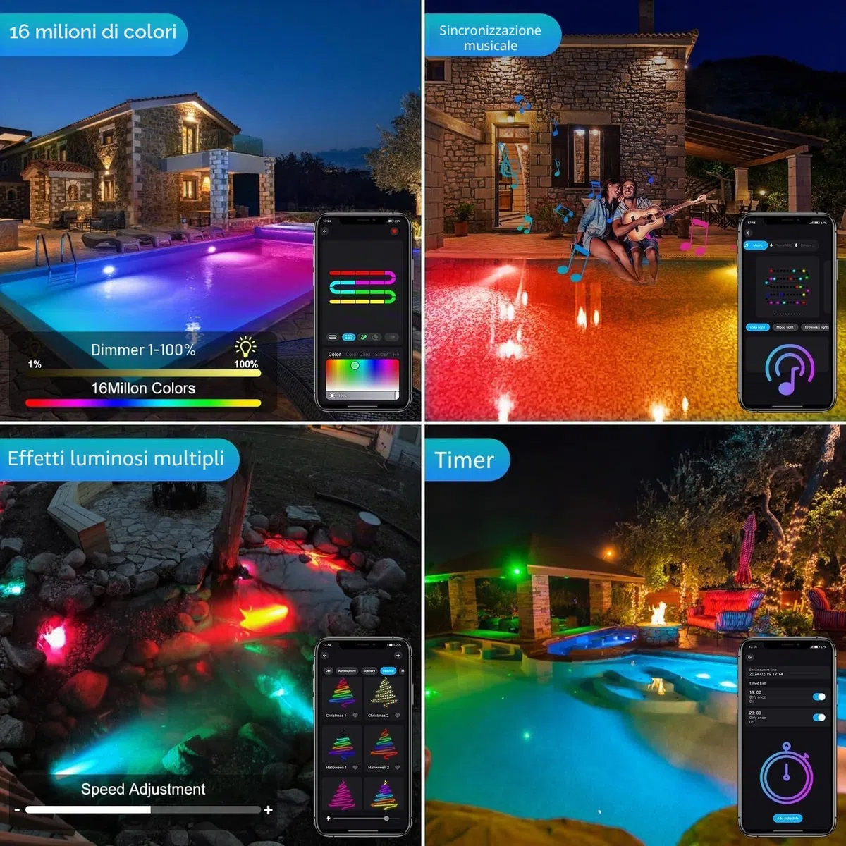 NATPOW Luci Piscina Impermeabile RGB, Cambiano Colore Luci per Laghetto Bluetooth Telecomando Controllabile, 5V Impermeabile IP68 Luce Subacquea per Giardino, Acquari, Fontana, Laghetto (3 in1)