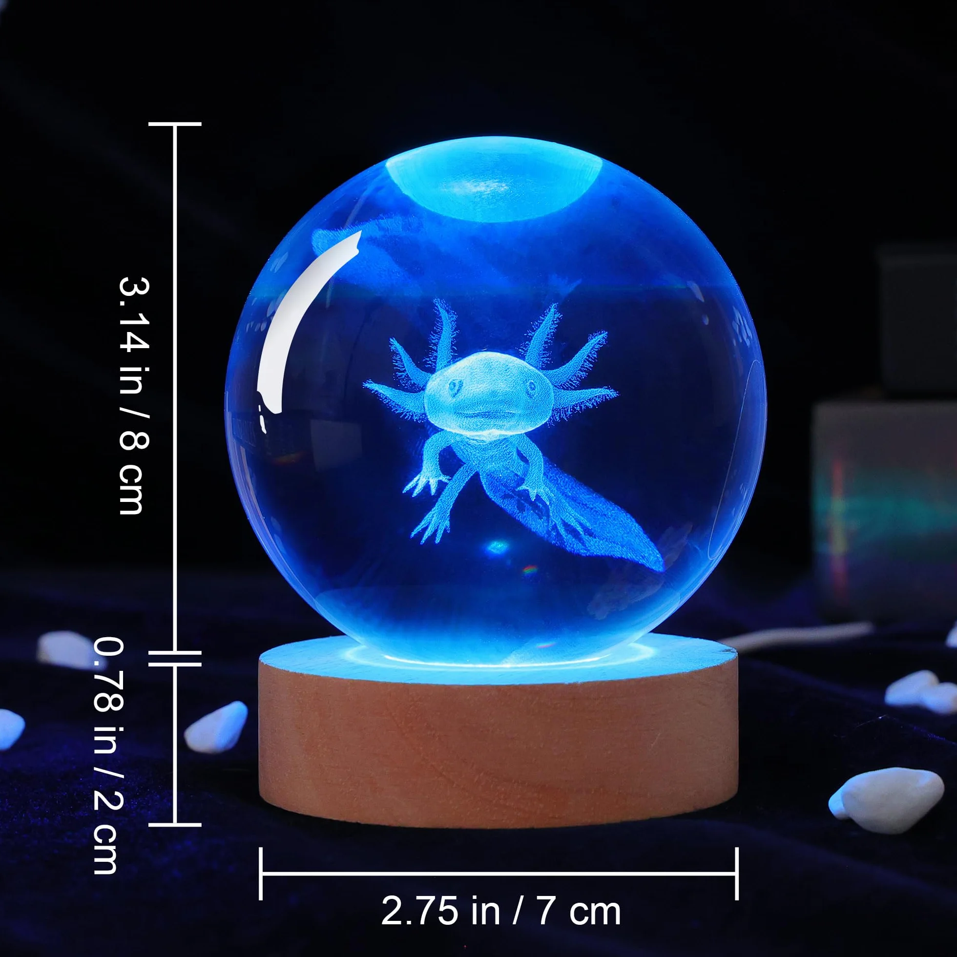 OkiyiD Axolotl, sfera di cristallo 3D, luce notturna con telecomando, lampade a sfera in vetro per amici, compleanni, vacanze, fantastici giocattoli decorativi per ragazzi e ragazze