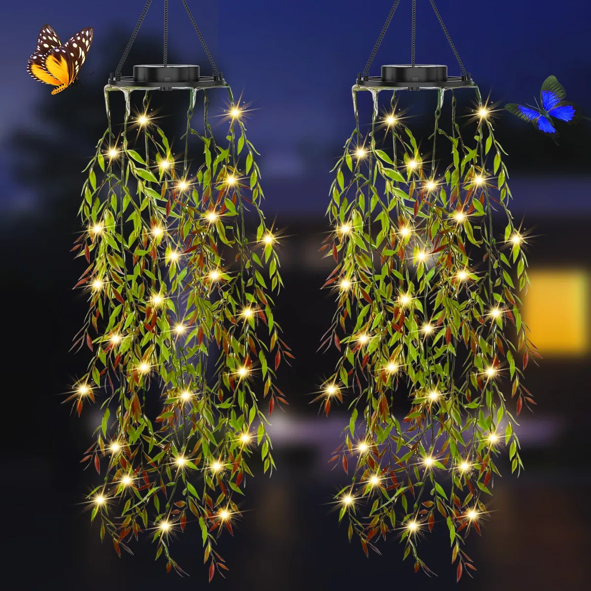 Lanterne Solari da Esterno, KagoLing Lanterna da Esterno, 2 Pezzi Piante rampicanti Artificiali per Natale, Feste, Matrimoni, Decorazioni Esterne in Giardini di Casa, Luci Solari da Esterno