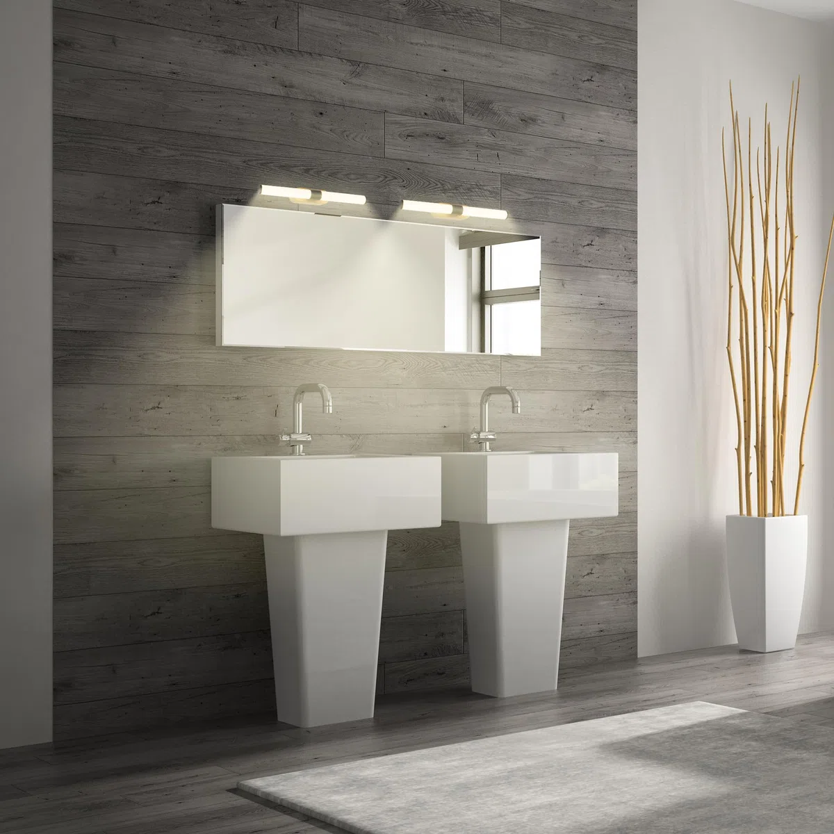 BRILONER - Lampada da specchio per bagno IP44, resistente agli schizzi, da parete, luce bianco caldo, 40 x 6,5 x 4,5 cm, finitura nera effetto legno