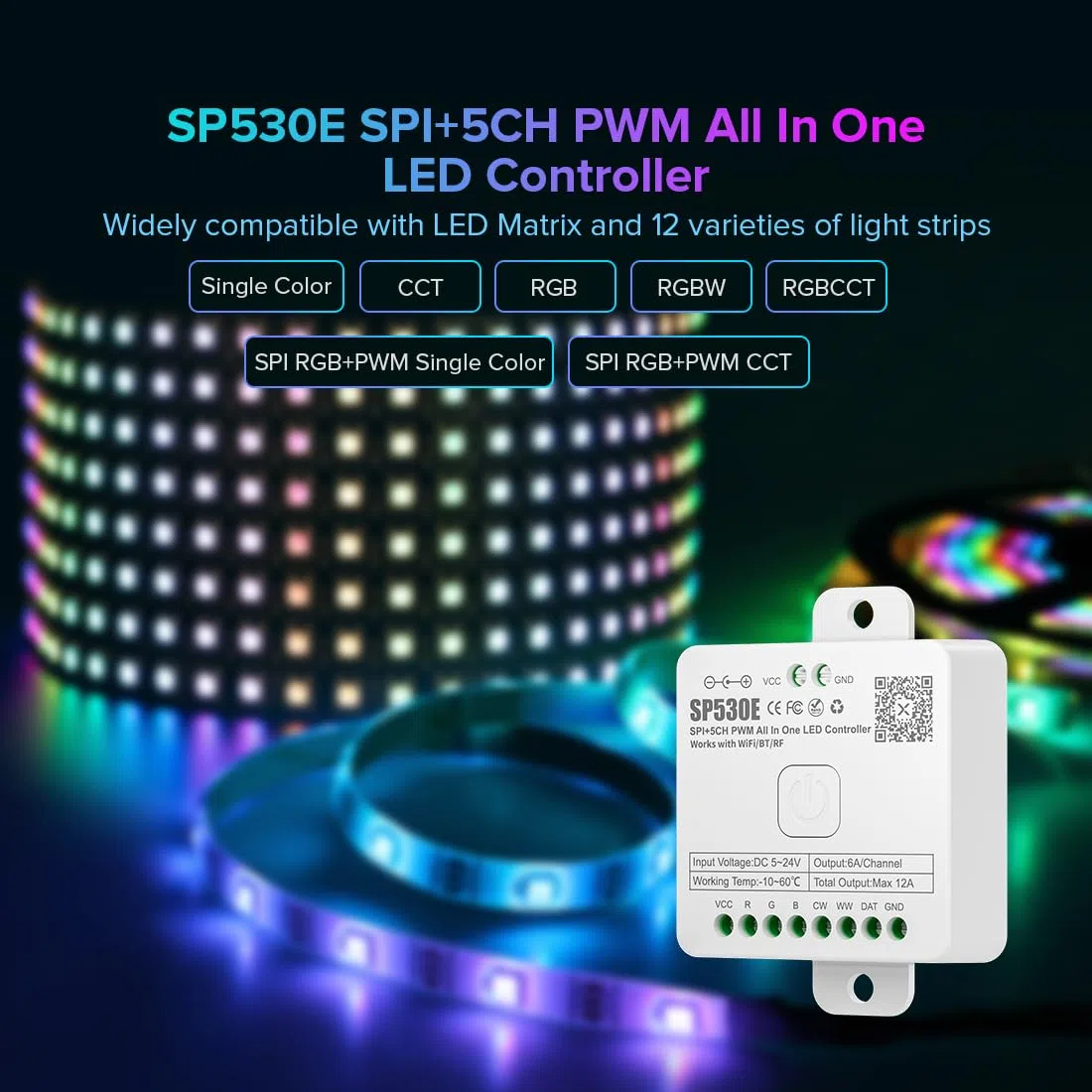 BTF-LIGHTING SP530E 2.4GHz Controller LED WiFi Bluetooth 12in1 compatibile con strisce LED WS2812B SK6812 WS2811 FCOB CCT 5050RGB/RGBW con controllo APP Alexa Google Assistant