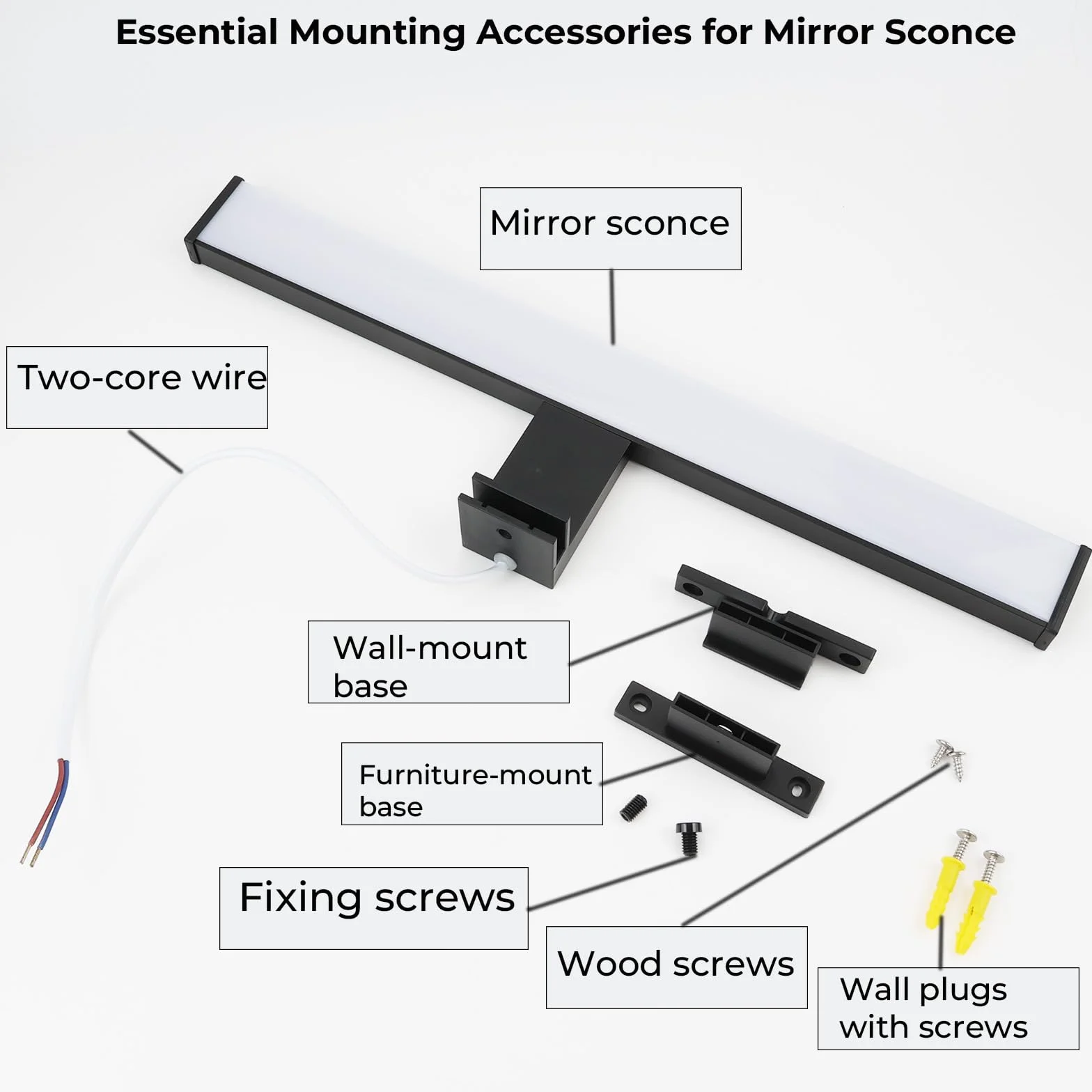 Alpinaluz Applique LED da Specchio Nero per Bagno – 4000K Luce Bianca Neutra – IP44 – Struttura in Alluminio e Supporti in Policarbonato – Installazione su Specchio, Muro o Mobile (40cm 10W)