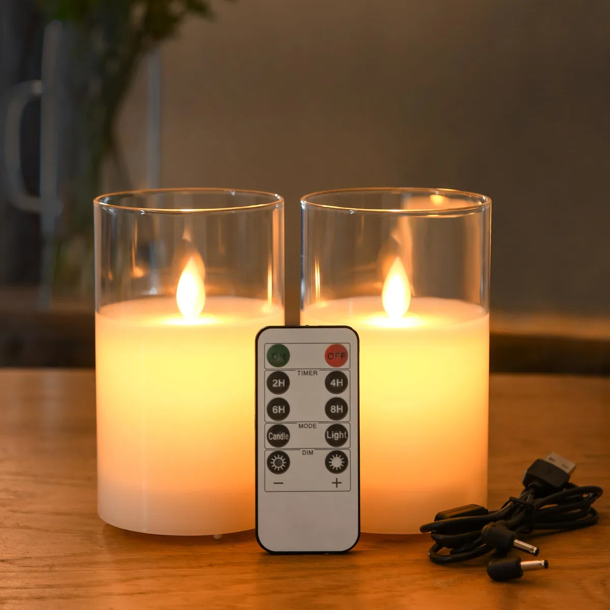 FiiMoo Candele LED Ricaricabile, 2 Pezzi, Candele USB Ricaricabili, Candele Batteria, Candele LED Senza Fiamma, Candela in Vetro con Telecomando Per Natale, Festa, Vacanze, Hotel Decorazione-12.5cm