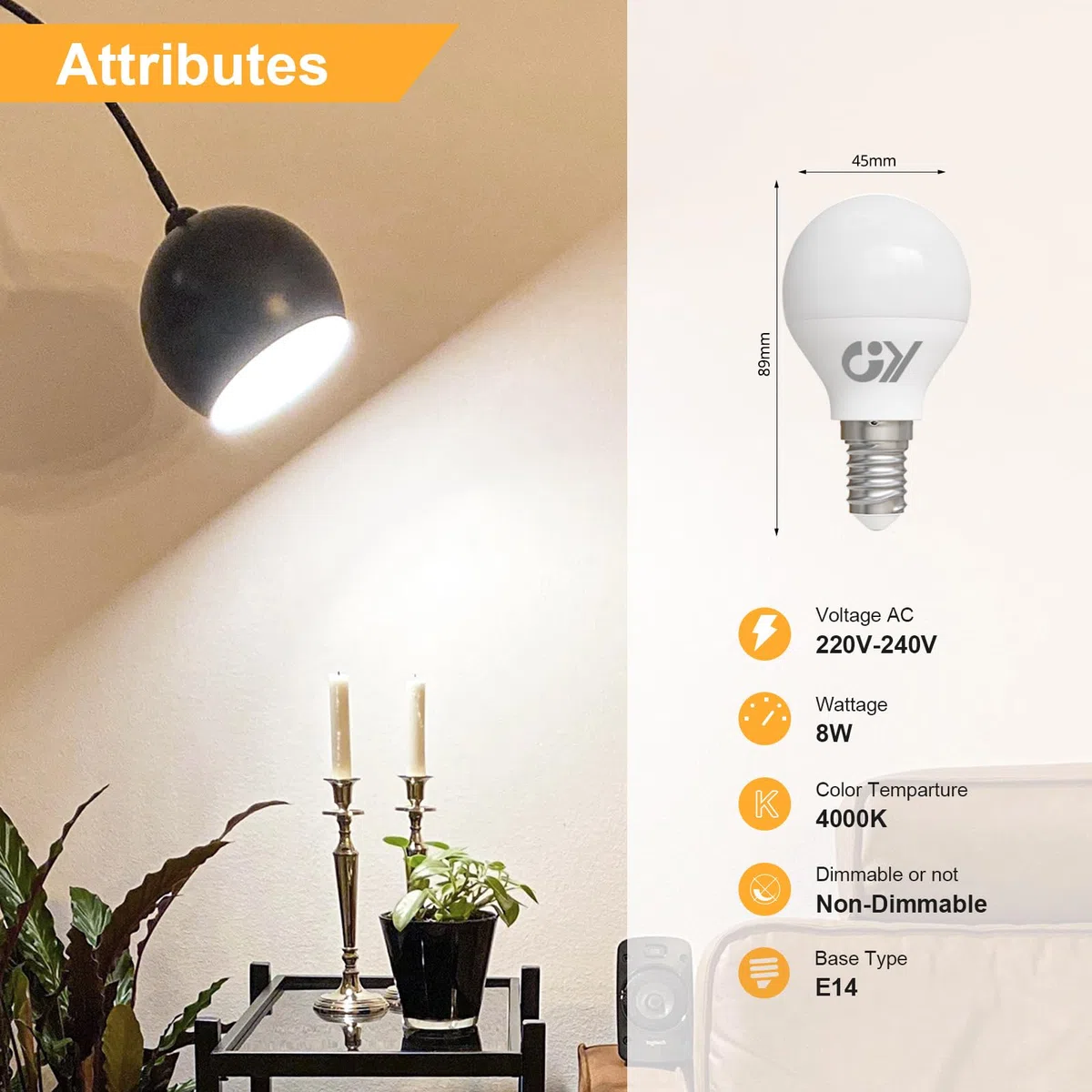 GY Lampadine LED E14, 8W (equivalenti a 60W), Lampadine LED Attacco Piccolo G45, 4000K Luce Naturale, 880 Lumen, Fascio 280 Gradi LED, Lampadine Risparmio Energetico Bianco Naturale, 12 Pezzi