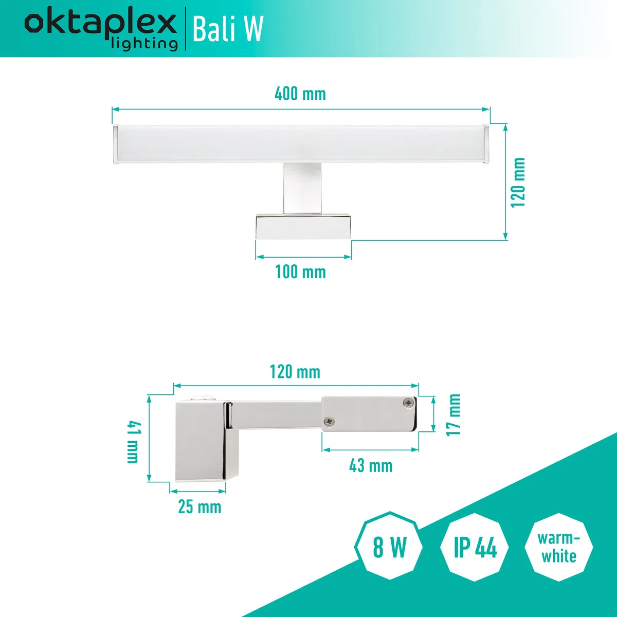 Oktaplex lighting LED specchio bagno BALI W 40cm 8W | bagno parete apparecchio specchio lampada parete 640lm 3000K bianco caldo