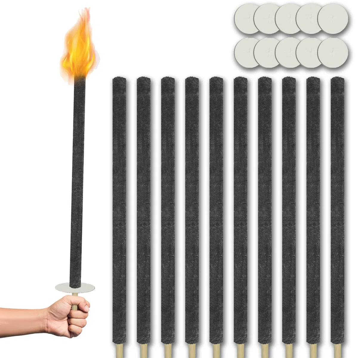 Froadp Torcia di cera, 72 cm, lunga durata, 100 minuti, con manico extra lungo e protezione per le mani, set di torce e lanterne per giardino, esterni, escursioni (10 pezzi)