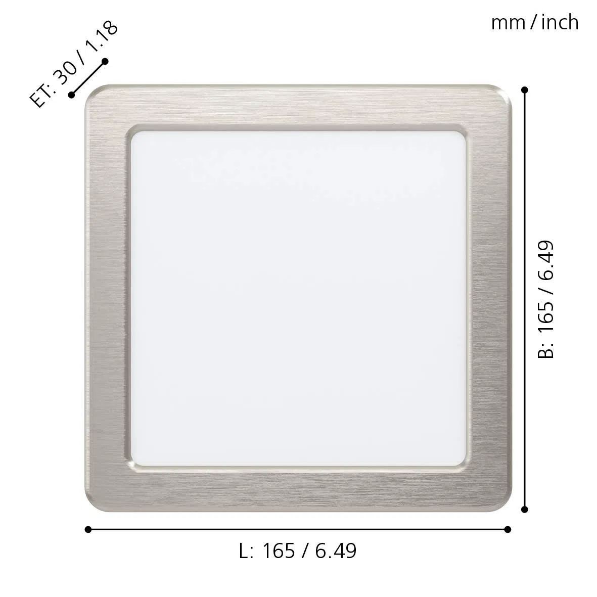 Eglo Faretto da incasso LED Fueva 5, L x P 16,6 cm, acciaio e superficie luminosa in plastica, nichel opaco, bianco, faretto da incasso piatto, profondità di montaggio ridotta 26 mm, bianco caldo