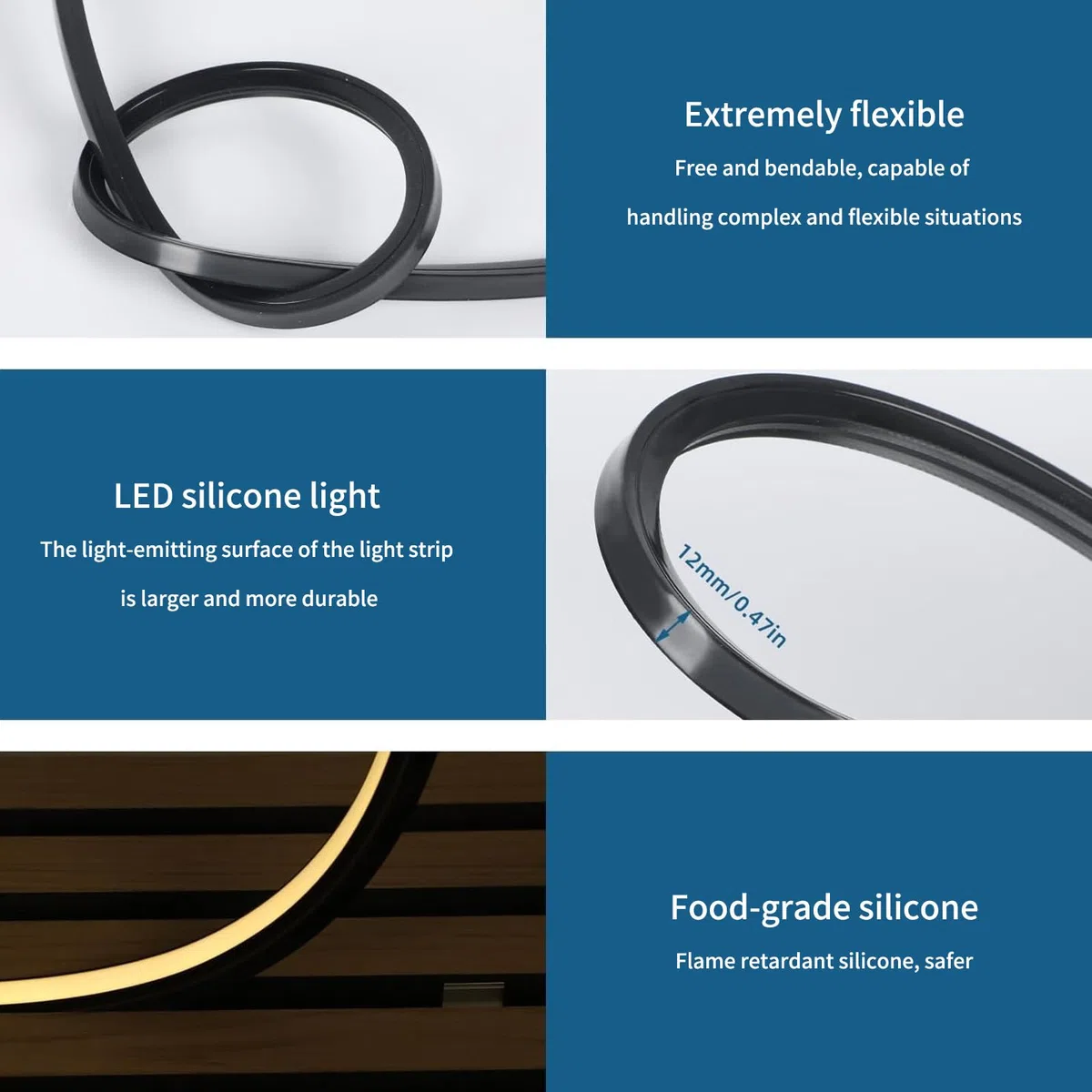 Profilo a LED Flessibile in Silicone,Profilo in Silicone Flessibile 5m,Profilo e Diffusore per Striscia LED,Diffusore di Canali LED,per Soffitto,Armadio,Bar,Pannelli Acustici