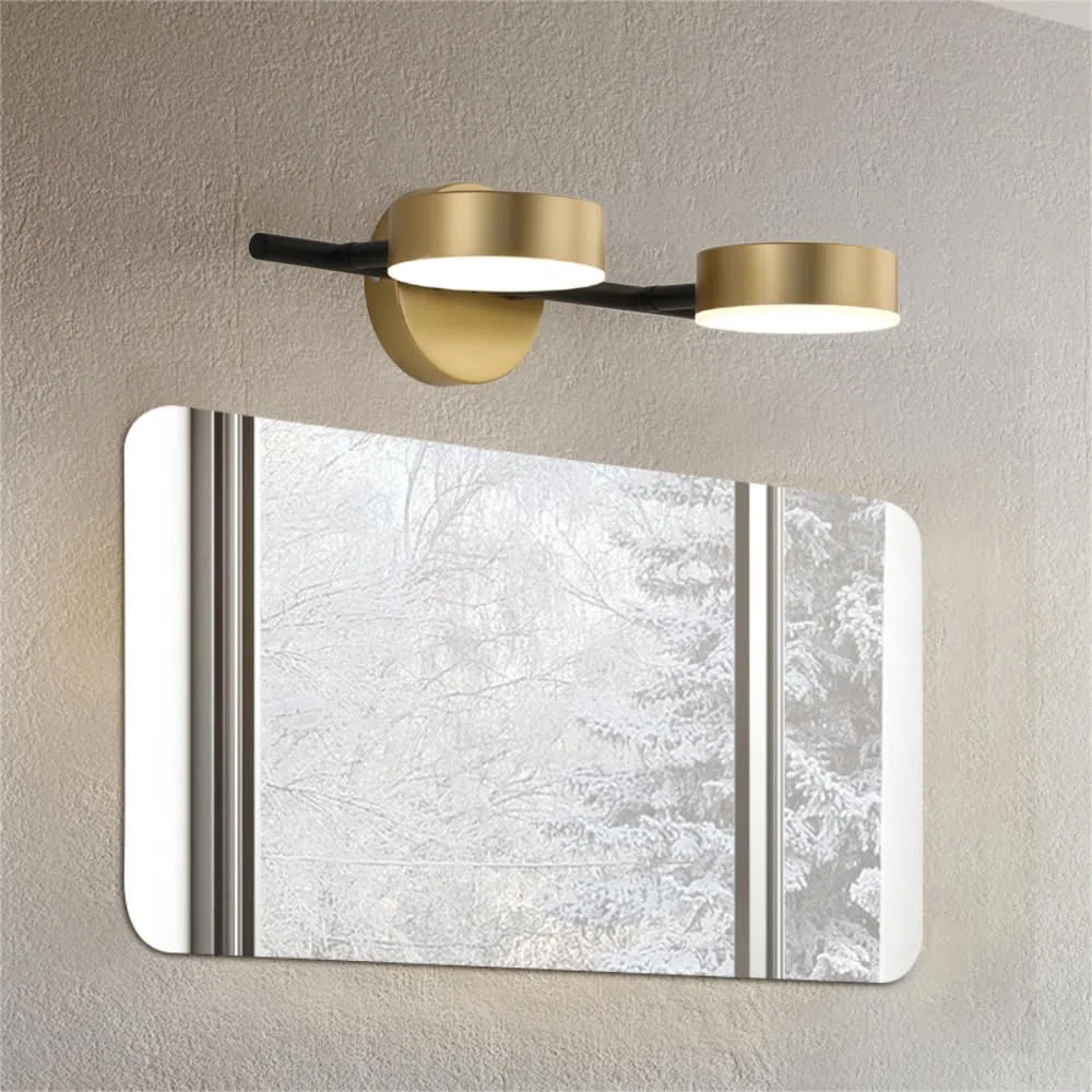XINYASEE Applique moderna, lampada da parete per il bagno, lampada da parete a LED dorata da 8-12 W, design a doppia luce, adatta per specchi da bagno, camere da letto e soggiorni. (Due teste)