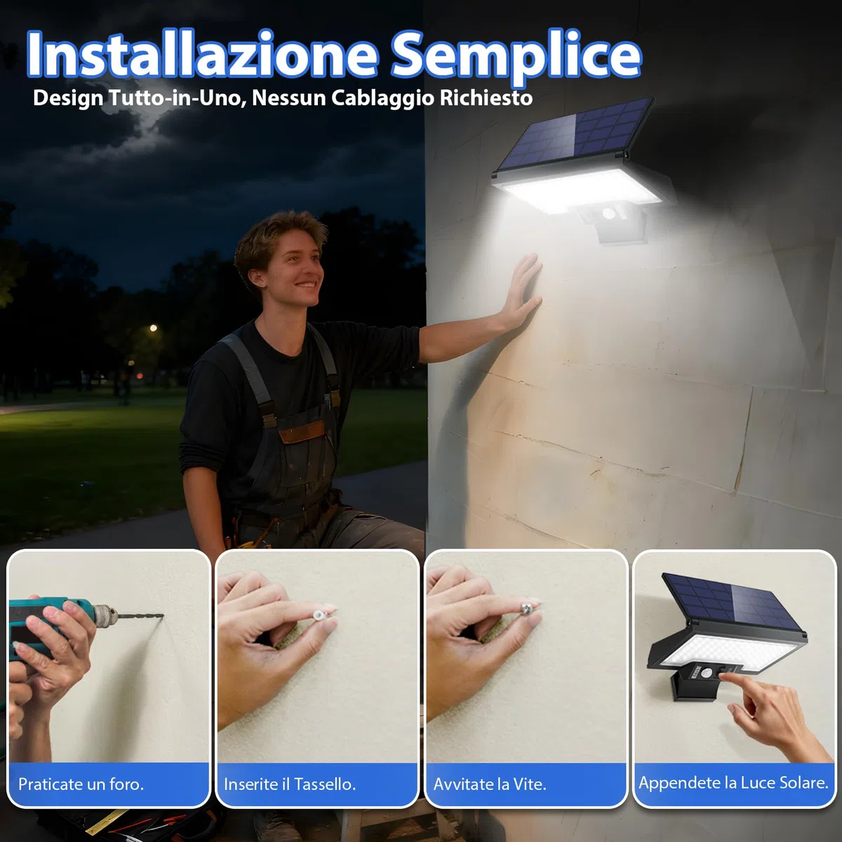 JESLED Luce Solare LED Esterno, 108LED Faretto con Sensore di Movimento, 2600mAh Lampada Girevole, 4 Modalità Luci Ricaricabile per Giardino