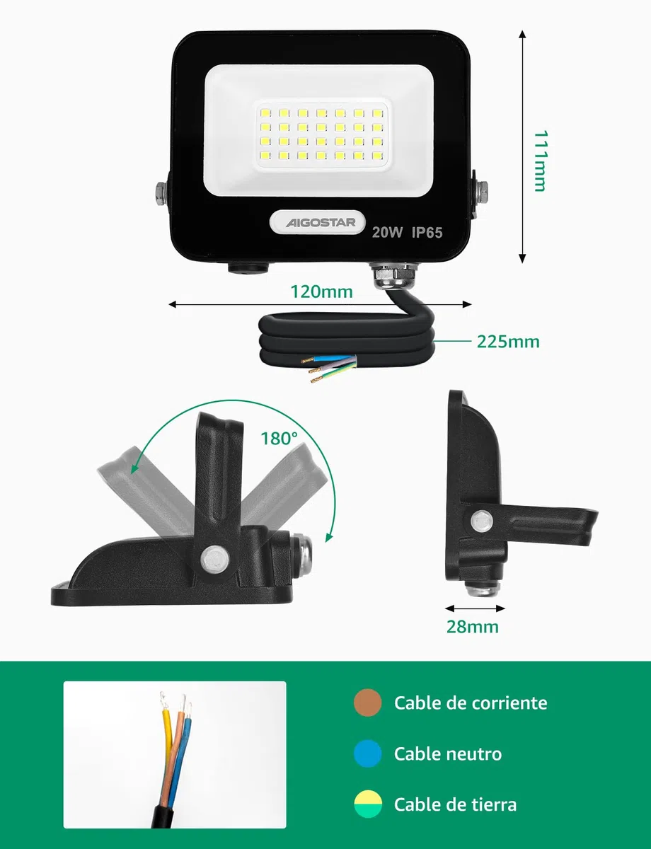 Aigostar Faretto LED da Esterno 20W 1650LM: Faretti LED Esterno Impermeabile IP65-6500K Bianca per Giardino Cortile Garage Pareti. 4 pcs