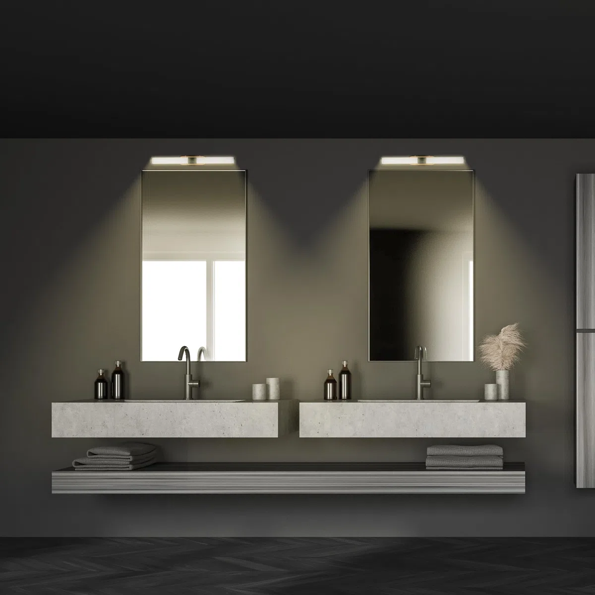 BRILONER - Lampada da specchio per bagno IP44, resistente agli schizzi, da parete, luce bianco caldo, 40 x 6,5 x 4,5 cm, finitura nera effetto legno