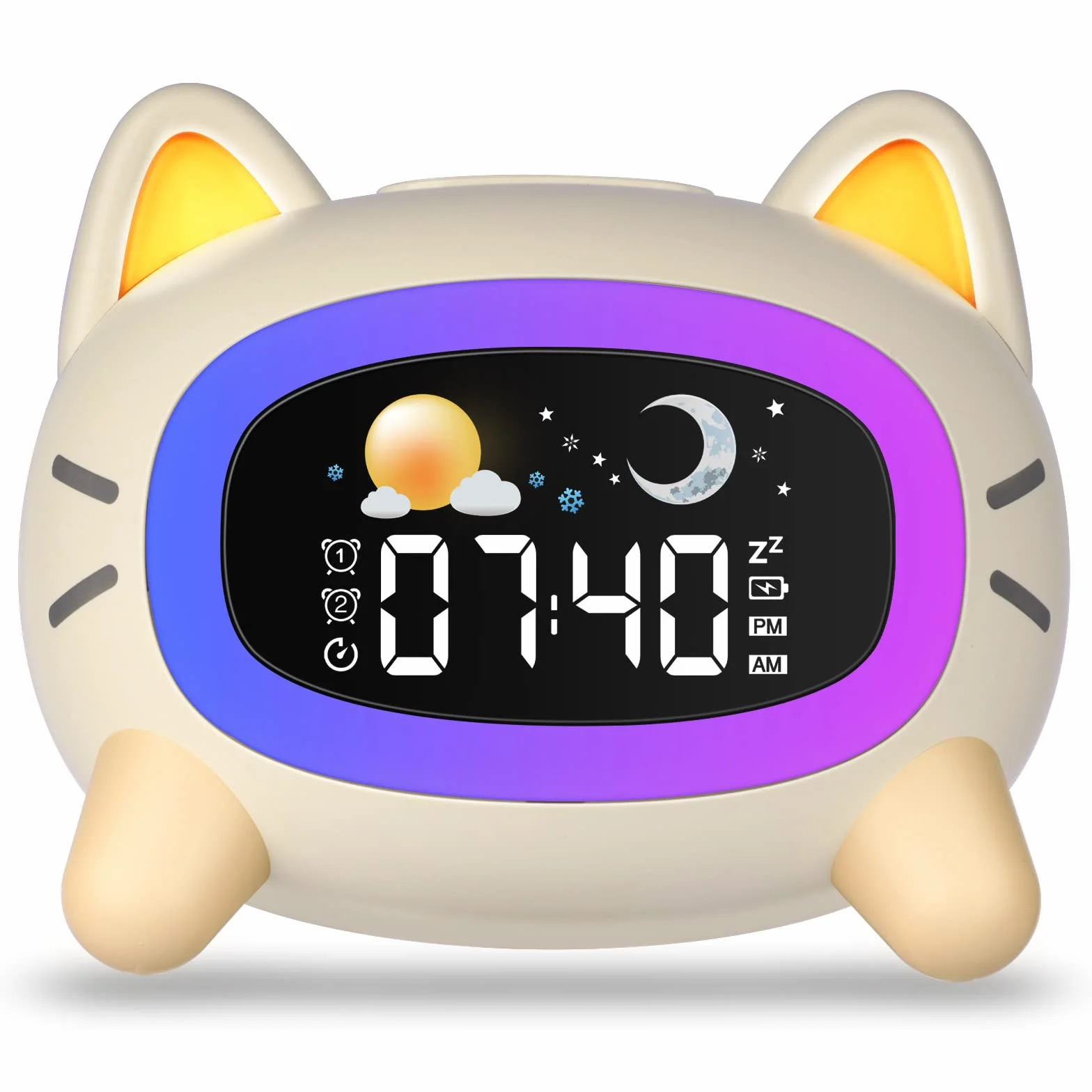 Uplayteck Sveglia per Bambini, Sveglia da Comodino per Bambine con 5 Luci Notturne & 4 Livelli di Luminosità, USB Ricaricabile Sveglie Luce Notturna con Snooze & 2 Allarme, Digitale LED con 7 Musica