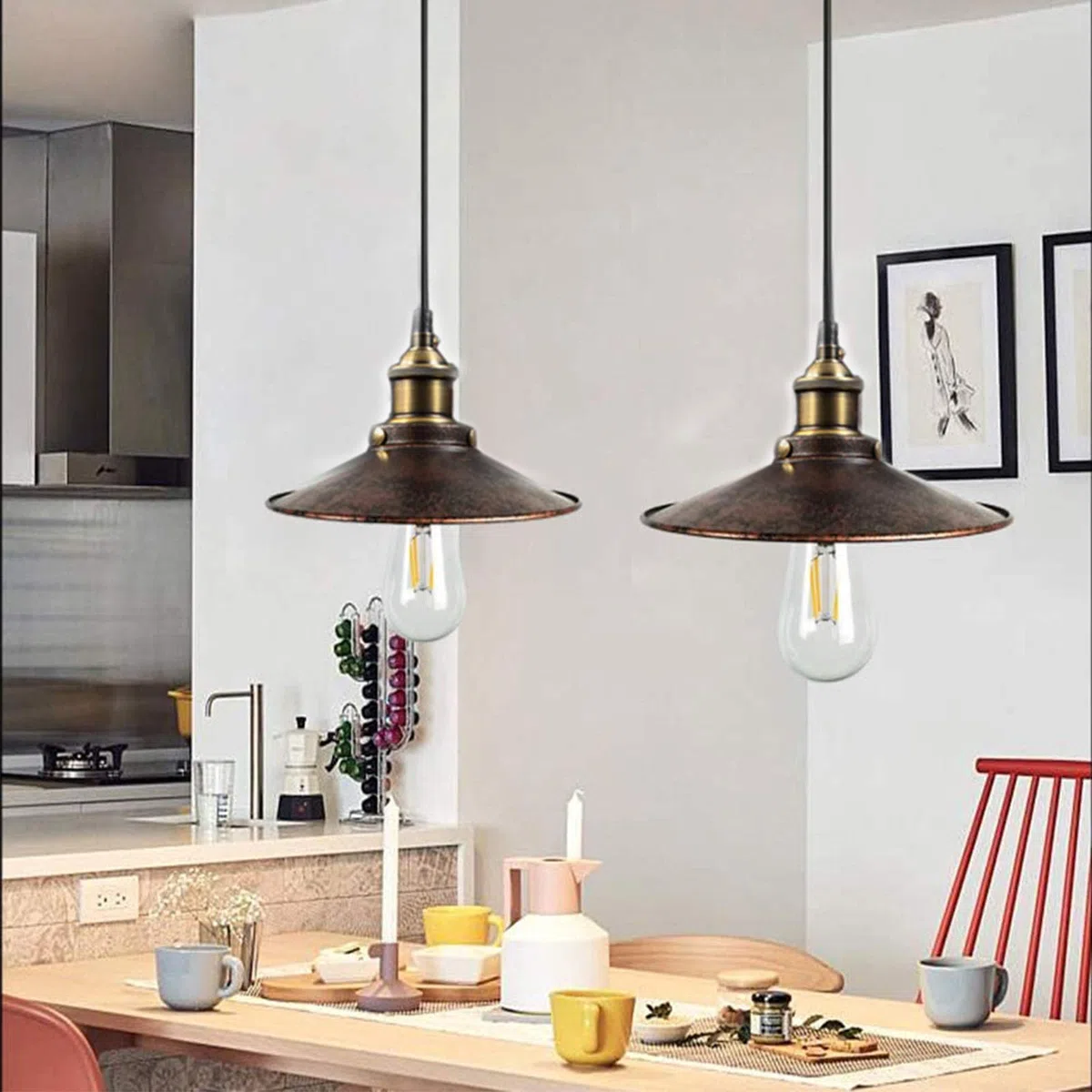 HTRUIYATY Plafoniera in Metallo E27 Lampadario Industriale Vintage Lampade a Sospensione da Soffitto Moderni Lampadario per Cucina Soggiorno Sospensione Rust 26 cm