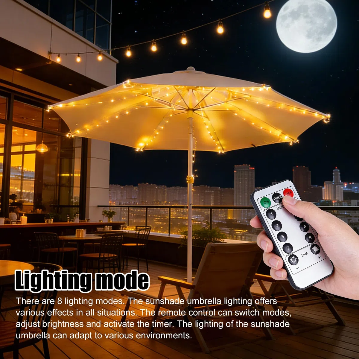 PORFOYO Illuminazione Per Ombrellone Con Telecomando, 104 LED, 8 Modalità, Impermeabile, Ombrellone, Giardino, Tende Da Campeggio