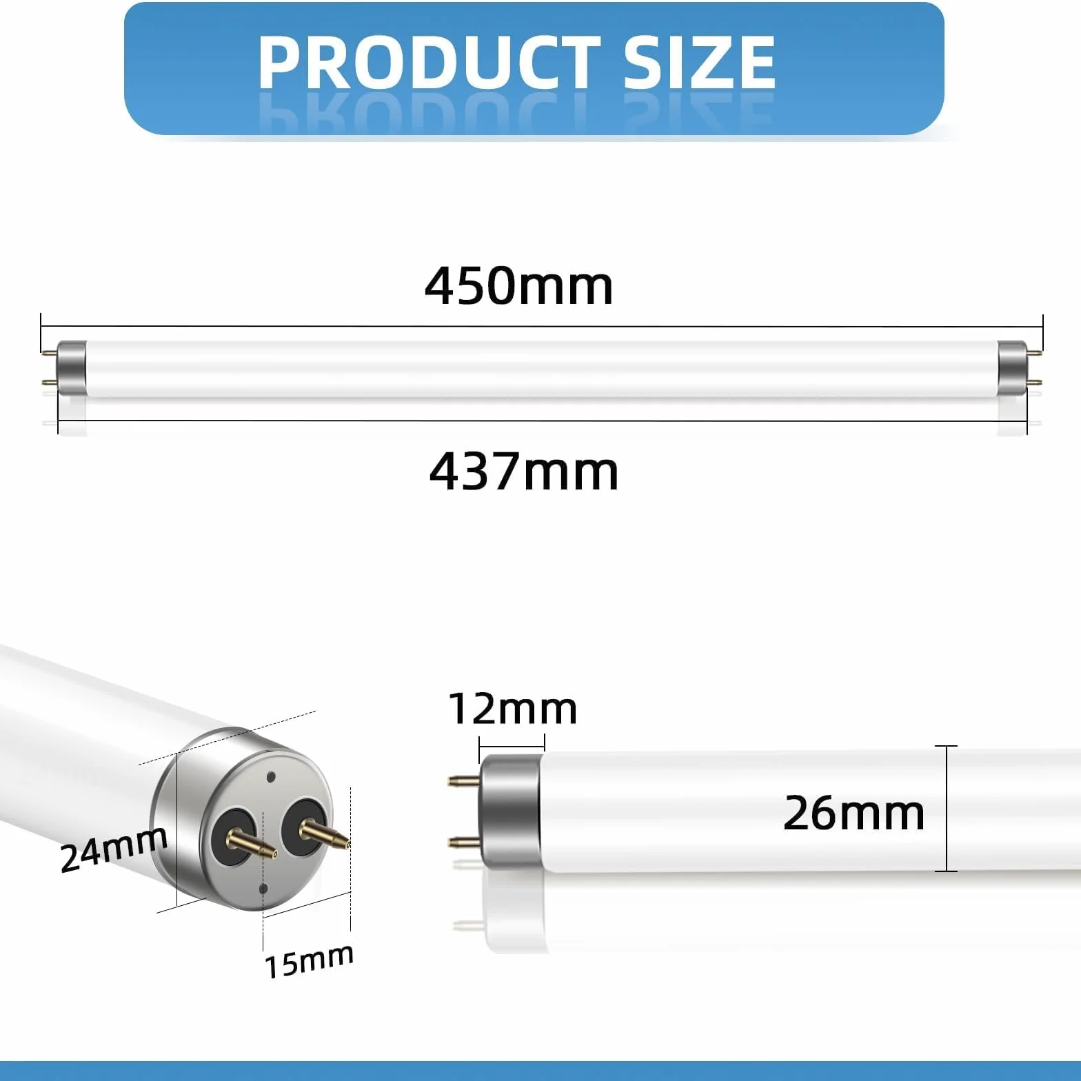 2 Pezzi Tubi Fluorescenti Da 15W, 450mm, T8 Bianco Freddo 4000K, Attacco G13, Luce a Basso Consumo Energetico, Luce Di Emergenza a Risparmio Energetico, Adatta per Cucina, Bagno, Armadio, Garage