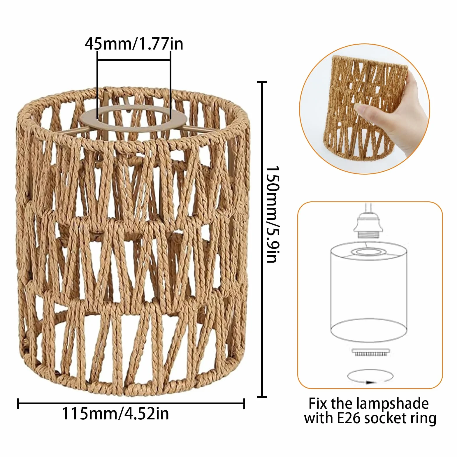 Paralume Lampada 2 Pezzi Paralume Rattan Retrò Boho Larghezza 15 cm E27 E14 per Lampadario Soffitto Lampada da Tavolo Lampade da Terra Pendenti