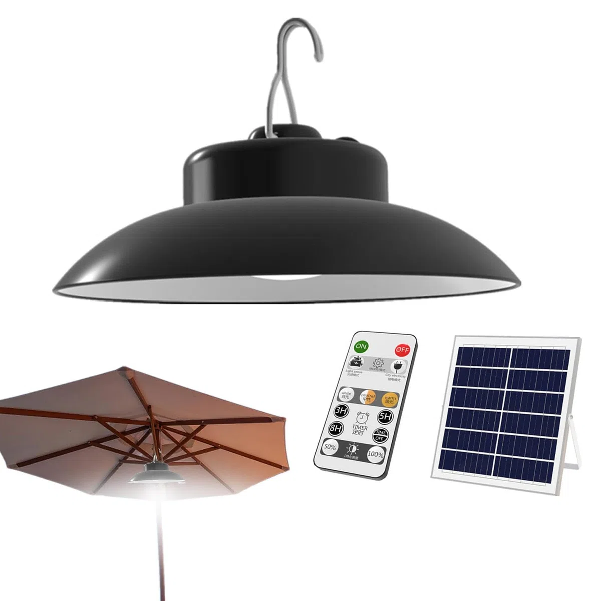 Generico Luci solari per gazebo, luci solari - Lampada di sicurezza Luci per gazebo - Luci da lavoro Illuminazione dimmerabile, Luce ad energia solare, Luminosità regolabile con telecomando per