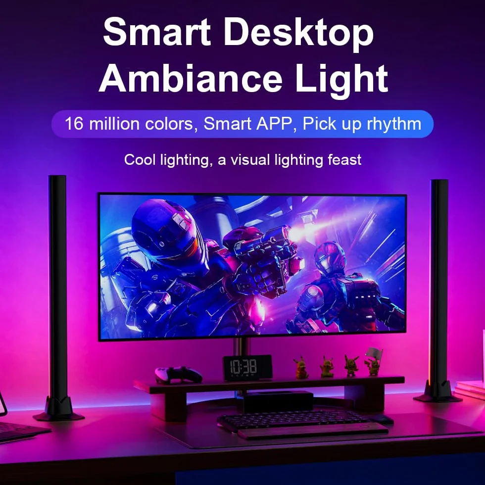 Barre LED RGBIC da Scrivania 42 CM, Luci TV Retroilluminazione Intelligente USB con Sincronizzazione Musicale e Controllo APP, Lampada da Gaming a 270° per PC, Monitor, Accessori Gaming Room