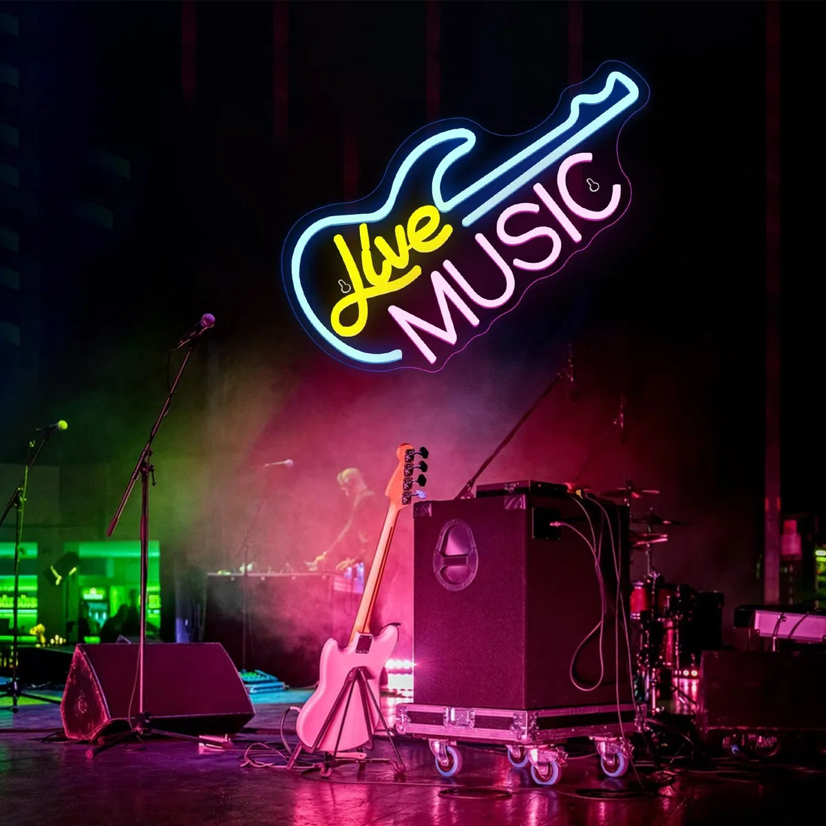 Segno al Neon LED Chitarra Live per Parete USB Alimentazione Regolabile Bar Musicale