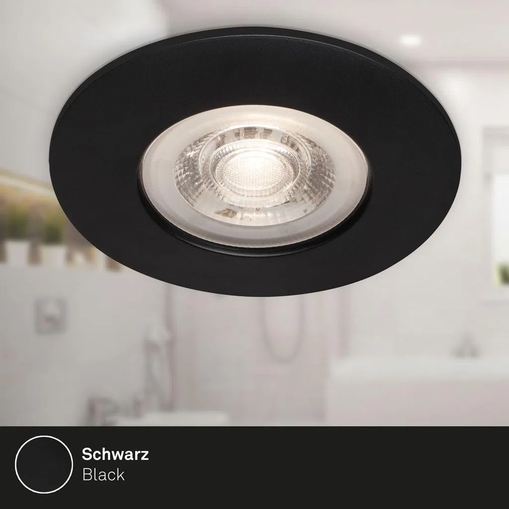 BRILONER - Set di 4 luci LED da incasso a soffitto, luci da incasso ultrapiatte, faretti da incasso per bagno, faretti da incasso per bagno IP44, nero opaco, 90x25 mm (DxH)