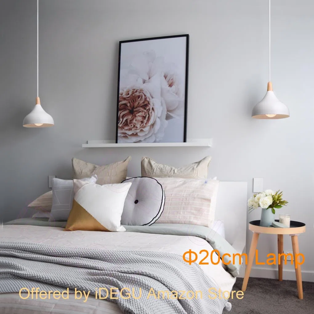 iDEGU 20CM Lampada a Sospensione Retrò LED Lampada a Soffitto in Legna Metallo Moderna Lampadario a Forma di Goccia Stile Scandinavo Plafoniera per Soggiorno Sala da Pranzo Cameretta (Bianco 1 Pezzo)