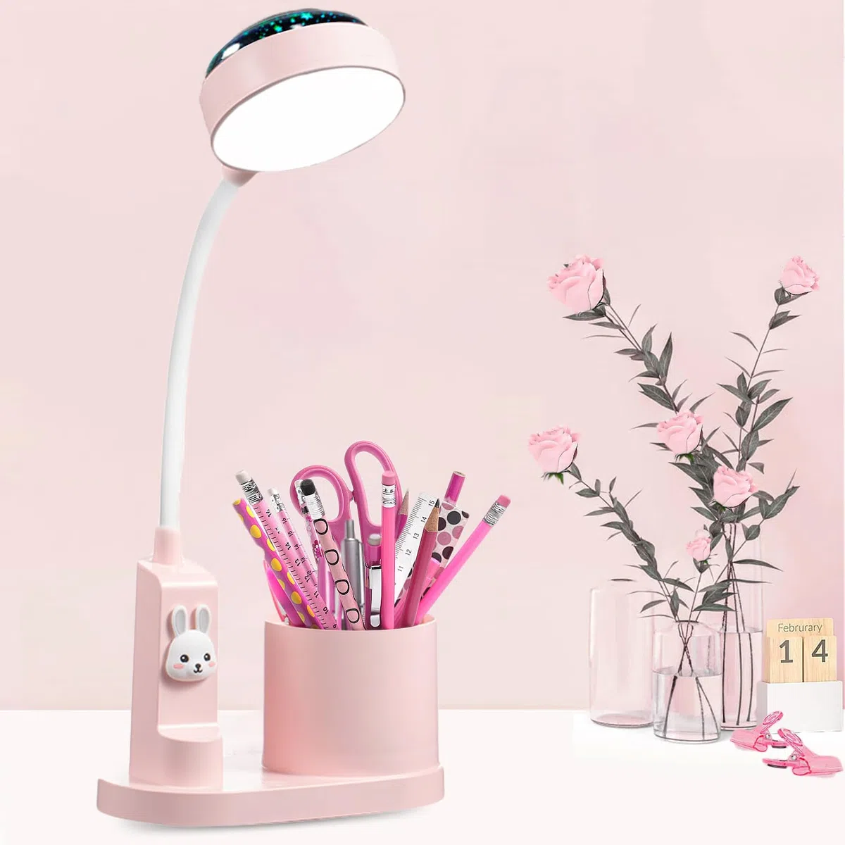 Lampada da tavolo per bambini con portapenne, carina lampada da scrivania LED, lampada da tavolo, lampada da studio per bambini con proiettore, lampada da comodino, tavolo, lampada per bambini