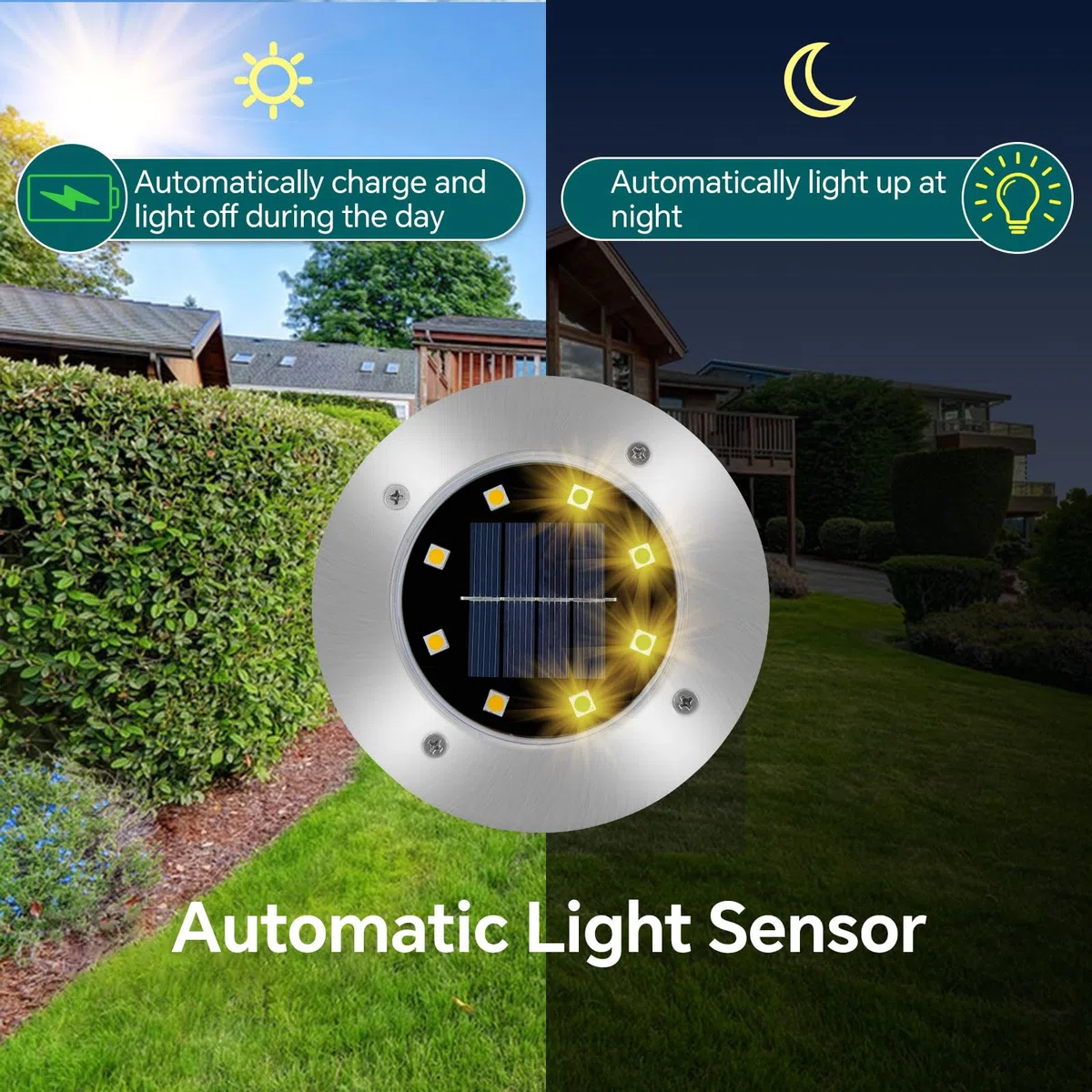 8 Pezzi Luci Solari da Giardino Esterno, 8 LEDs Lampade Solare da Terra IP65 Impermeabile, Faretti Sepolta Solari a da Esterno, per Patio, Piscina, Vialetto, Marciapiede, Prato(Bianco Caldo)