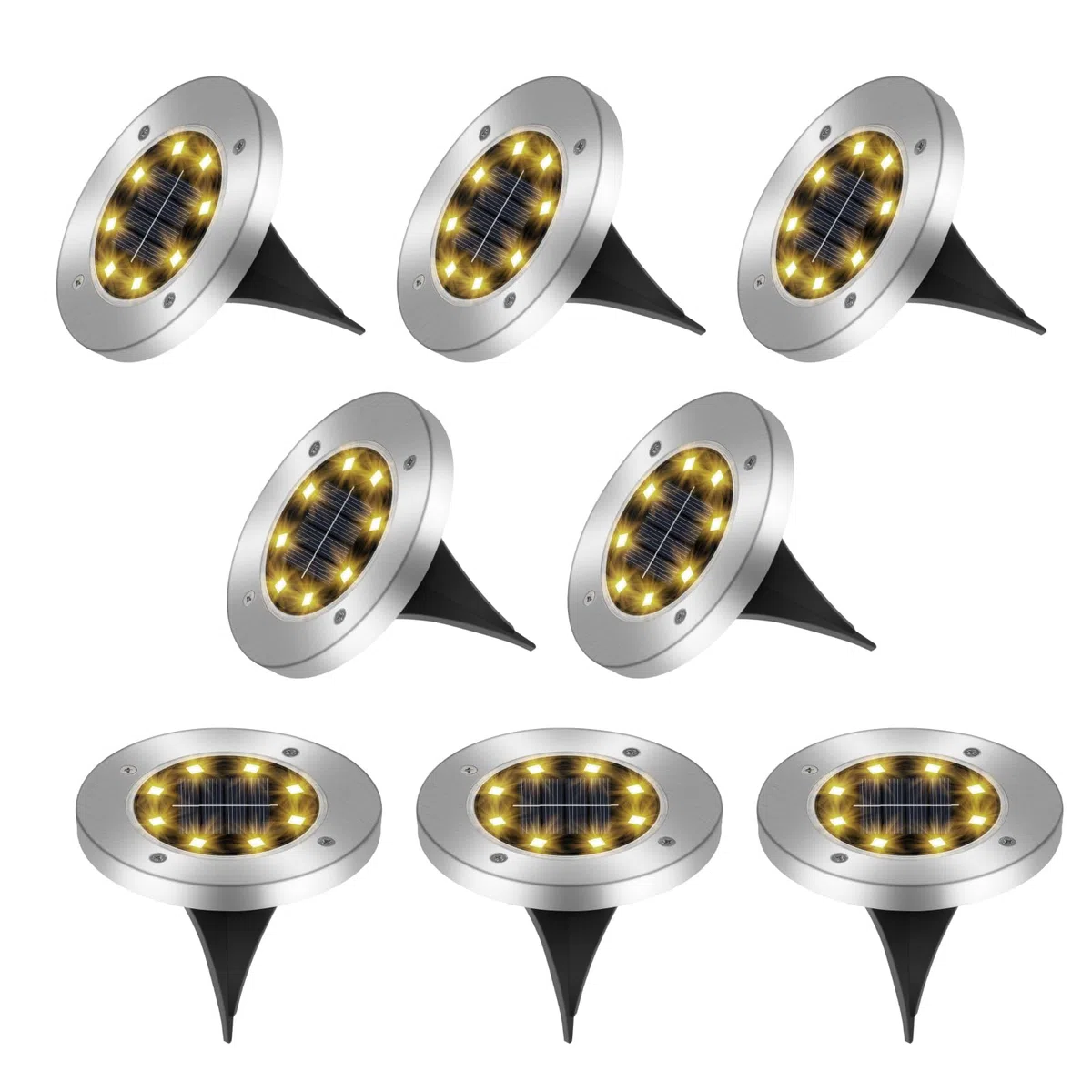 8 Pezzi Luci Solari da Giardino Esterno, 8 LEDs Lampade Solare da Terra IP65 Impermeabile, Faretti Sepolta Solari a da Esterno, per Patio, Piscina, Vialetto, Marciapiede, Prato(Bianco Caldo)