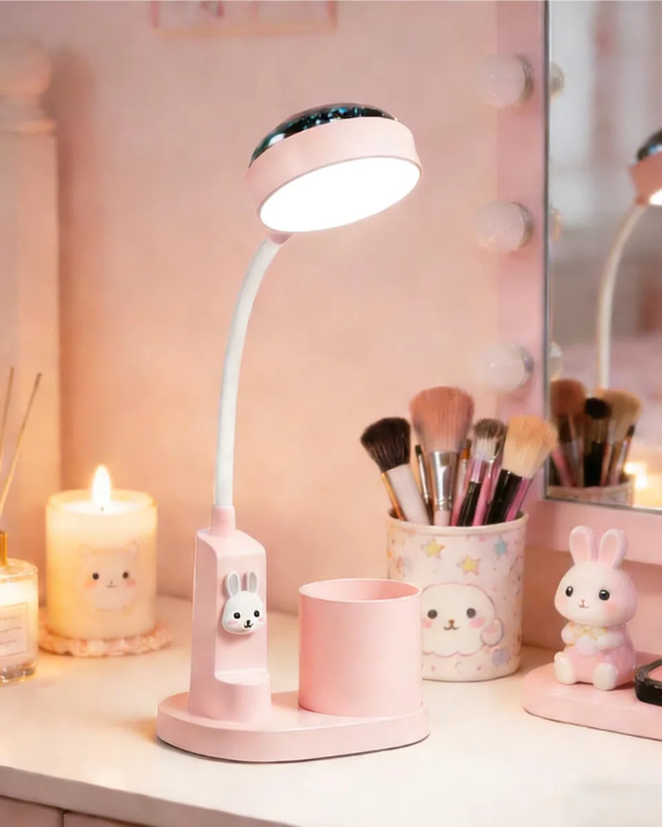 Lampada da tavolo per bambini con portapenne, carina lampada da scrivania LED, lampada da tavolo, lampada da studio per bambini con proiettore, lampada da comodino, tavolo, lampada per bambini