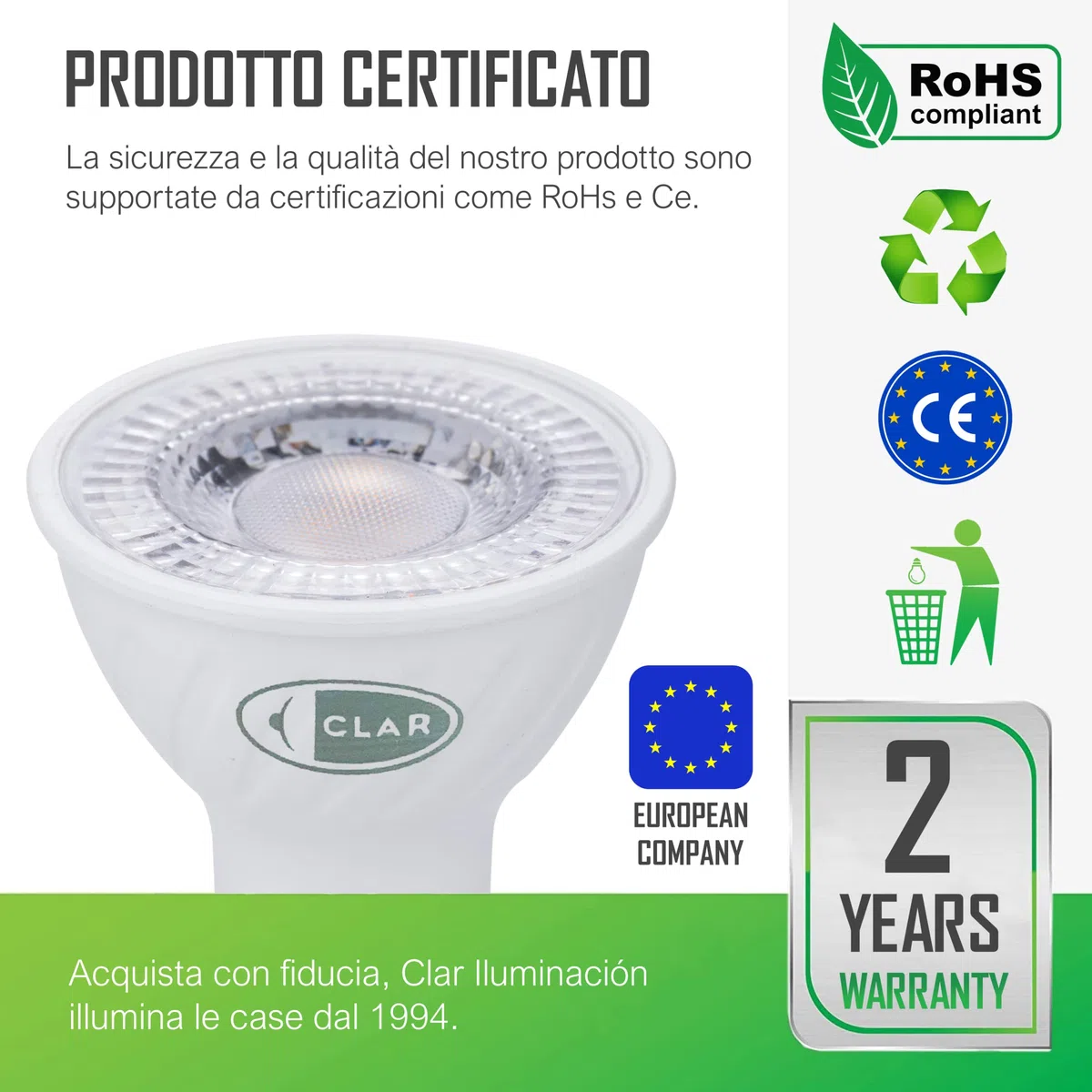 CLAR - GU10 LED 4000K, Lampadine GU10 Luce Naturale, 7W (Pack 10)
