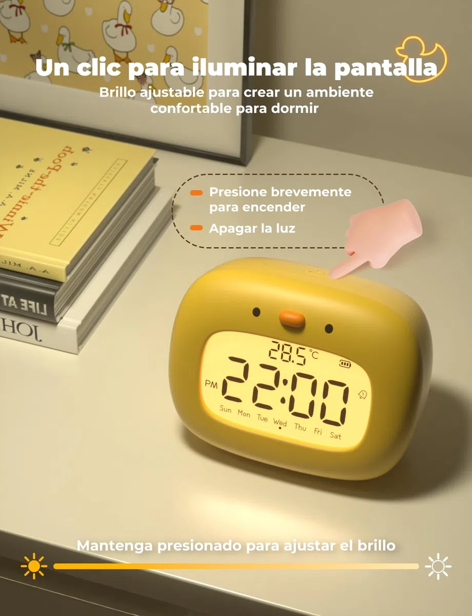 YISSVIC Sveglia per bambini, sveglia da mattina digitale, 3 allarmi/12/24 ore/Snooze/Timer/Display della settimana, Tipo C, ricaricabile, per bambini adulti, forma anatra