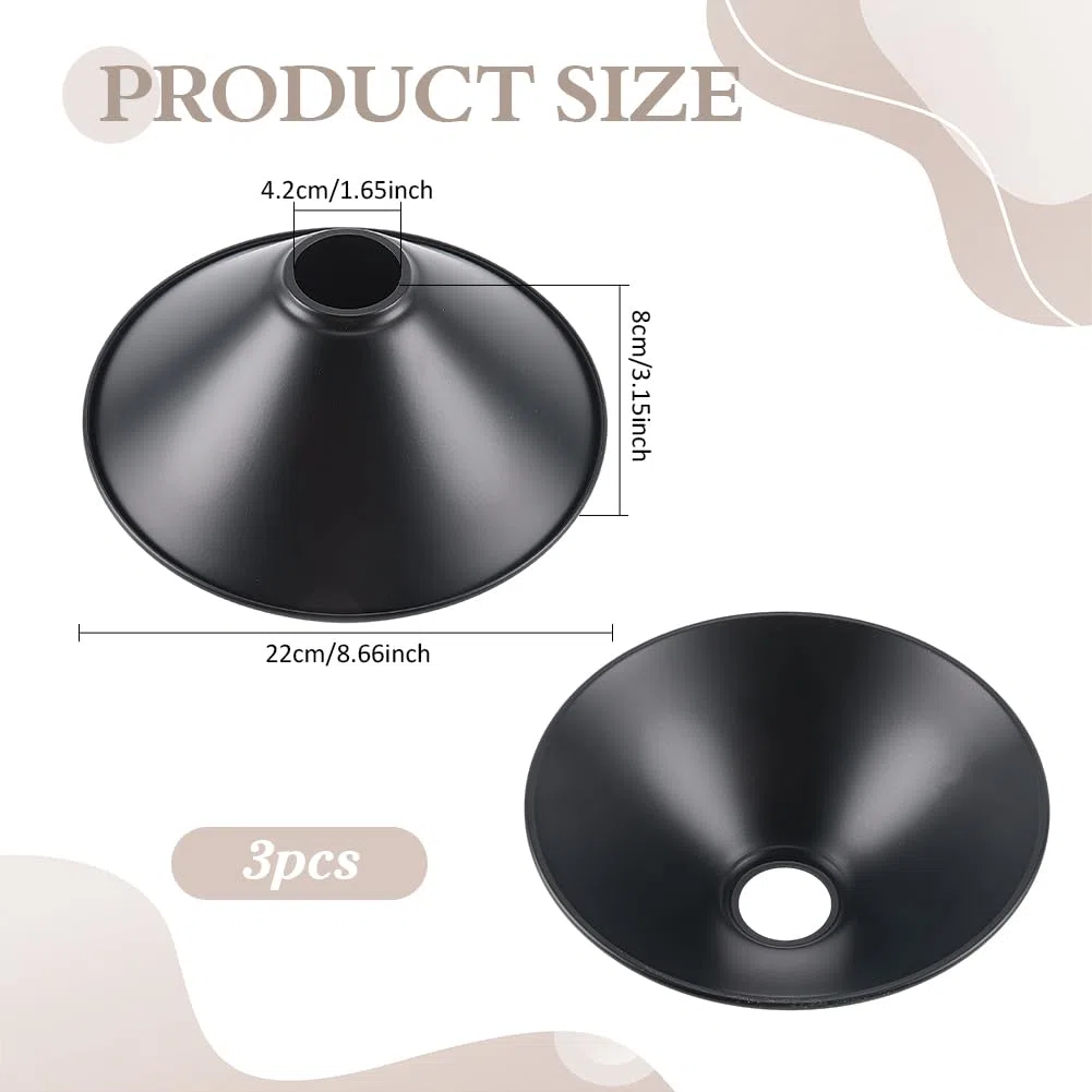 FINGERINSPIRE 3 Pz Paralumi in Ferro Nero Paralume in Ferro 22x8cm Ricambio per Lampada a Sospensione Industriale Vintage, Paralume Conico Industriale per Lampada da Tavolo e Applique da Parete