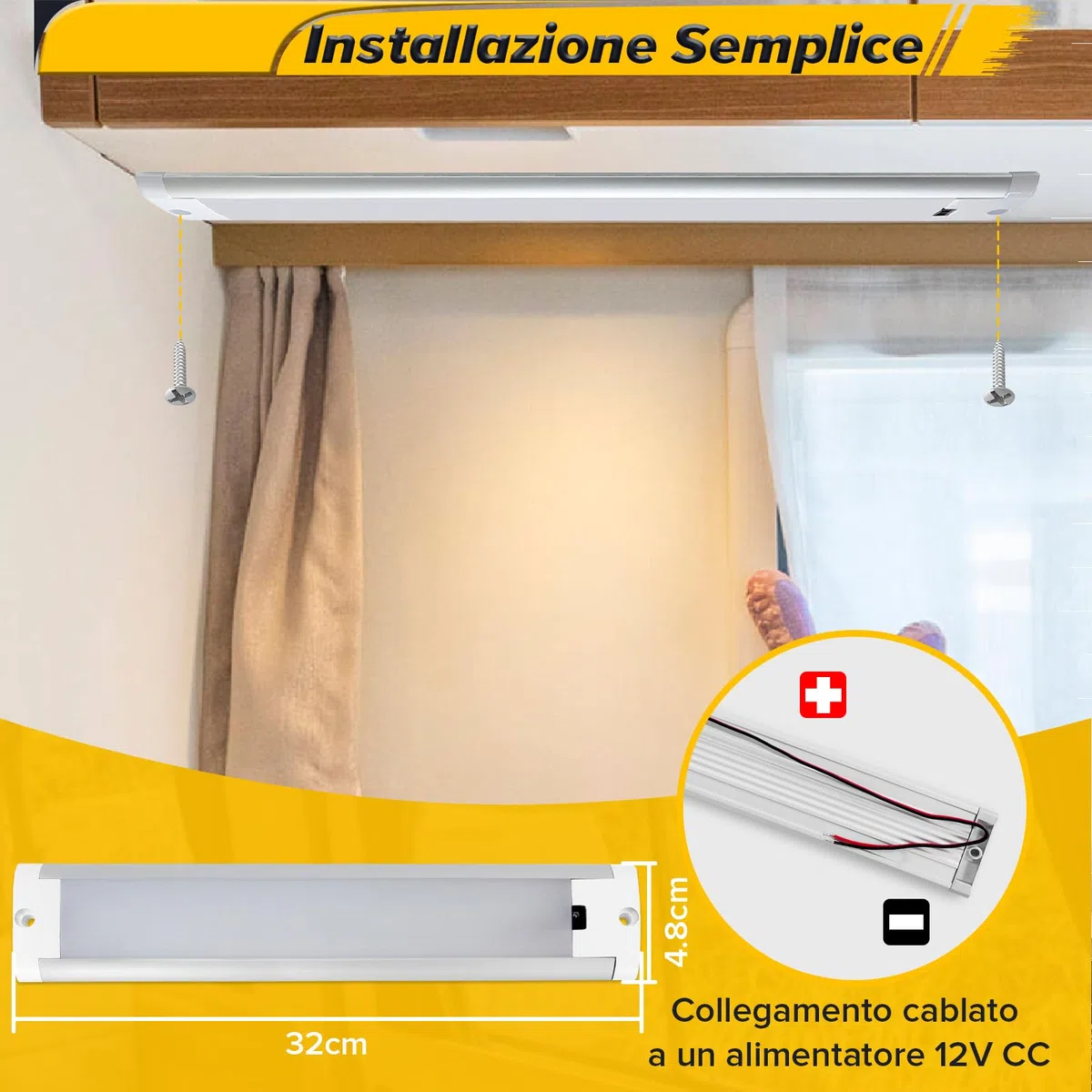 Dream Lighting Barra LED 12v per Camper Dimmerabile Striscia LED 12v con Sensore di Movimento Armadi Cucina Illuminazione Bianco Caldo