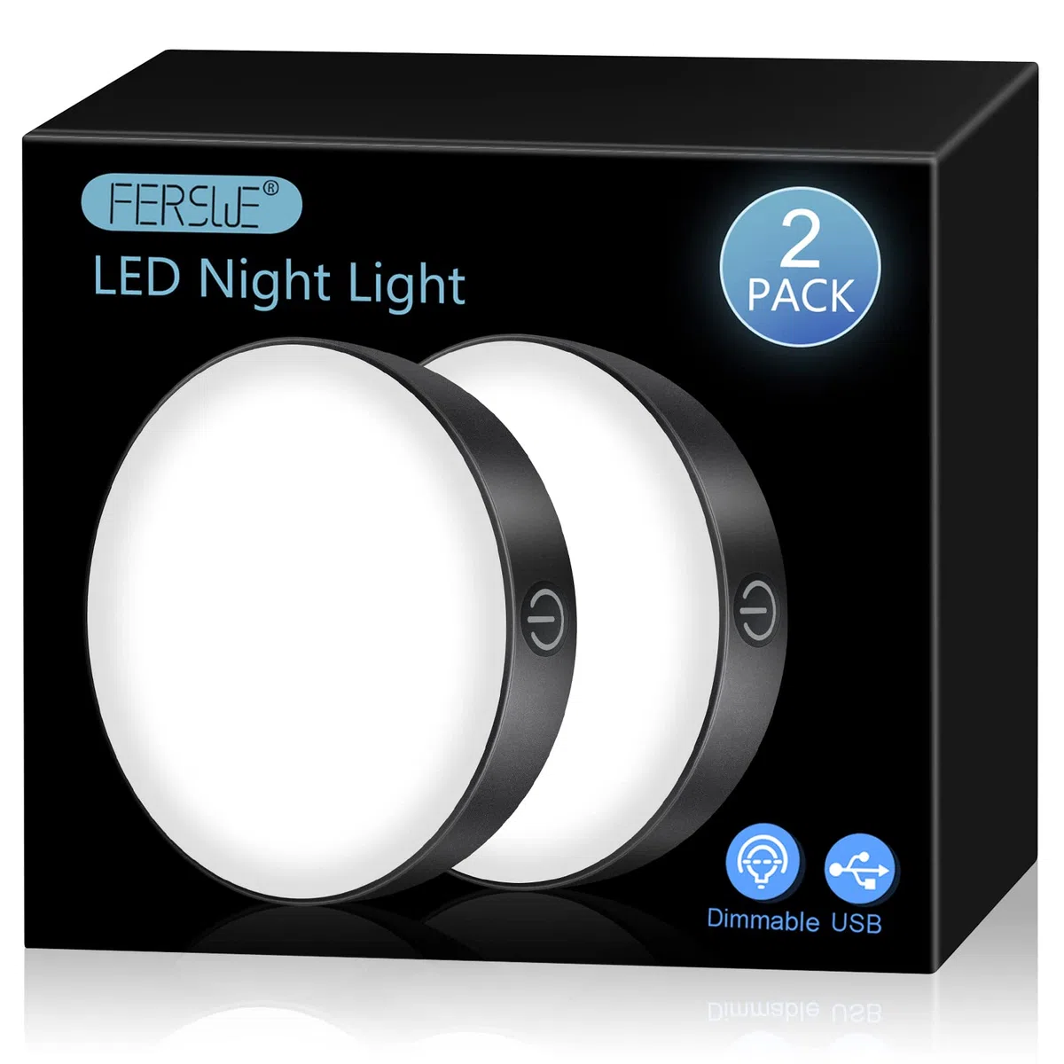 Ferswe Luce notturna ricaricabile 6000K, luce tattile dimmerabile con batteria grande da 1000 mAh, luminosità regolabile, luci da attaccare per armadio, armadietto, bancone, cucina (confezione da 2)