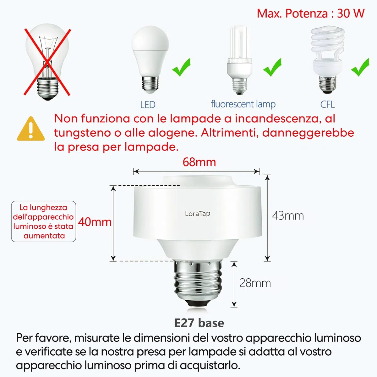 Paio Portalampada E27 Senza Fili, LoraTap 2pz Adattatore per Lampadina + Interruttore Remoto Portatile con Base Magnetica, Telecomando Fino a 200 Metri 230V, On Off Switch Wireless per Lampade
