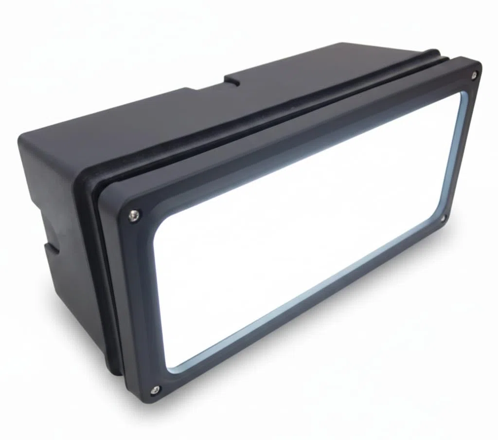 Generico Segnapasso da Incasso Esterno Made in Italy, IP65, Attacco E27 per Lampadine LED, Plafoniera Segnapasso in Policarbonato e Vetro Temprato, ControcassaInclusa,(Colore Nero Dim -270x120x122)