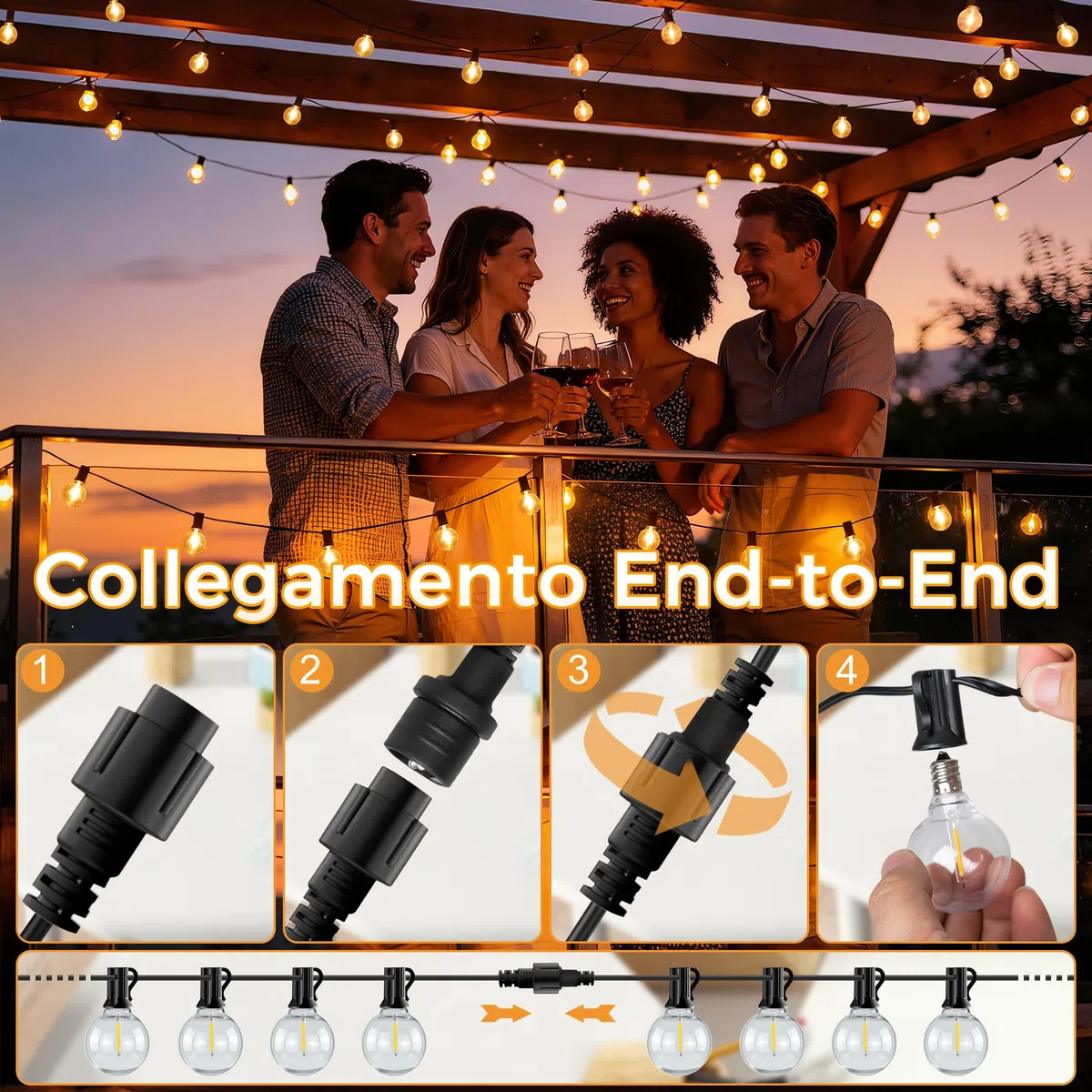 HeiPard Catena Luminosa Esterno, 10M Luci da Esterno Giardino con 15+1 G40 LED Bianco Caldo Luminose Lucine Esterni per Terrazzo Balcone Patio Festa