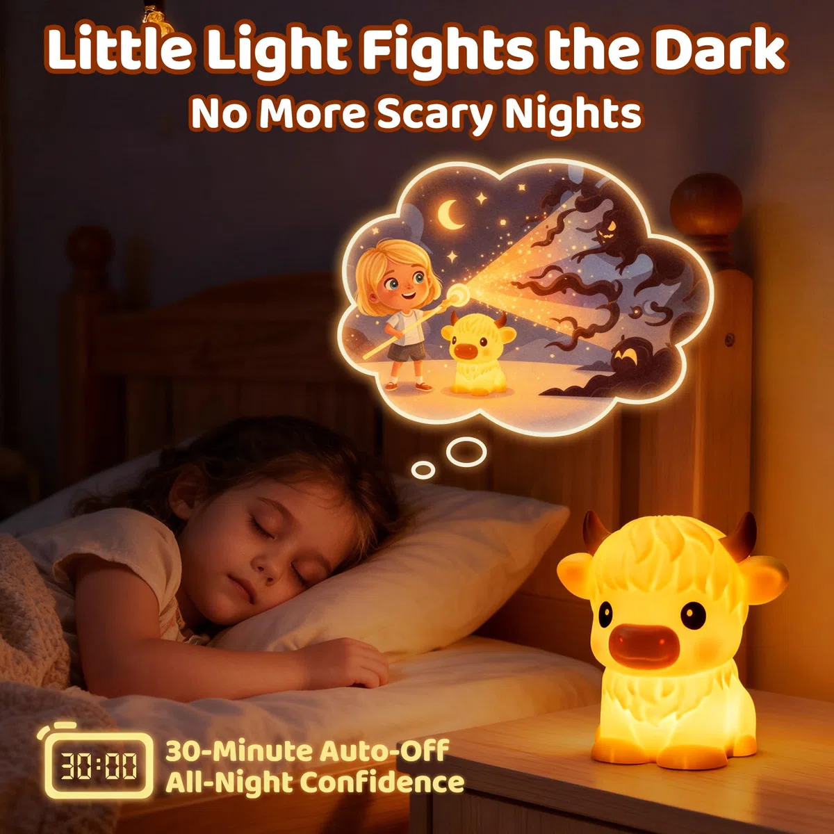 Mewaii Huggwaii, Luce notturna a forma di mucca delle Highland per bambini, dimmerabile, in silicone, a forma di mucca, con 30 timer di spegnimento automatico, decorazione carina per ragazzi e ragazze