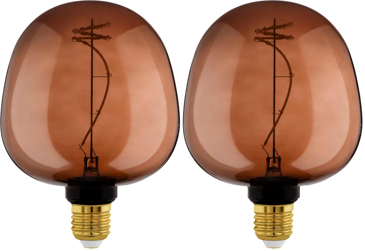 Eglo Lampadina XXL E27, dimmerabile, a spirale, stile rétro, molto grande, marrone cognac, 4 W, 40 lumen, luce bianca calda, 2000 K, lunghezza 18 cm (Confezione da 2)