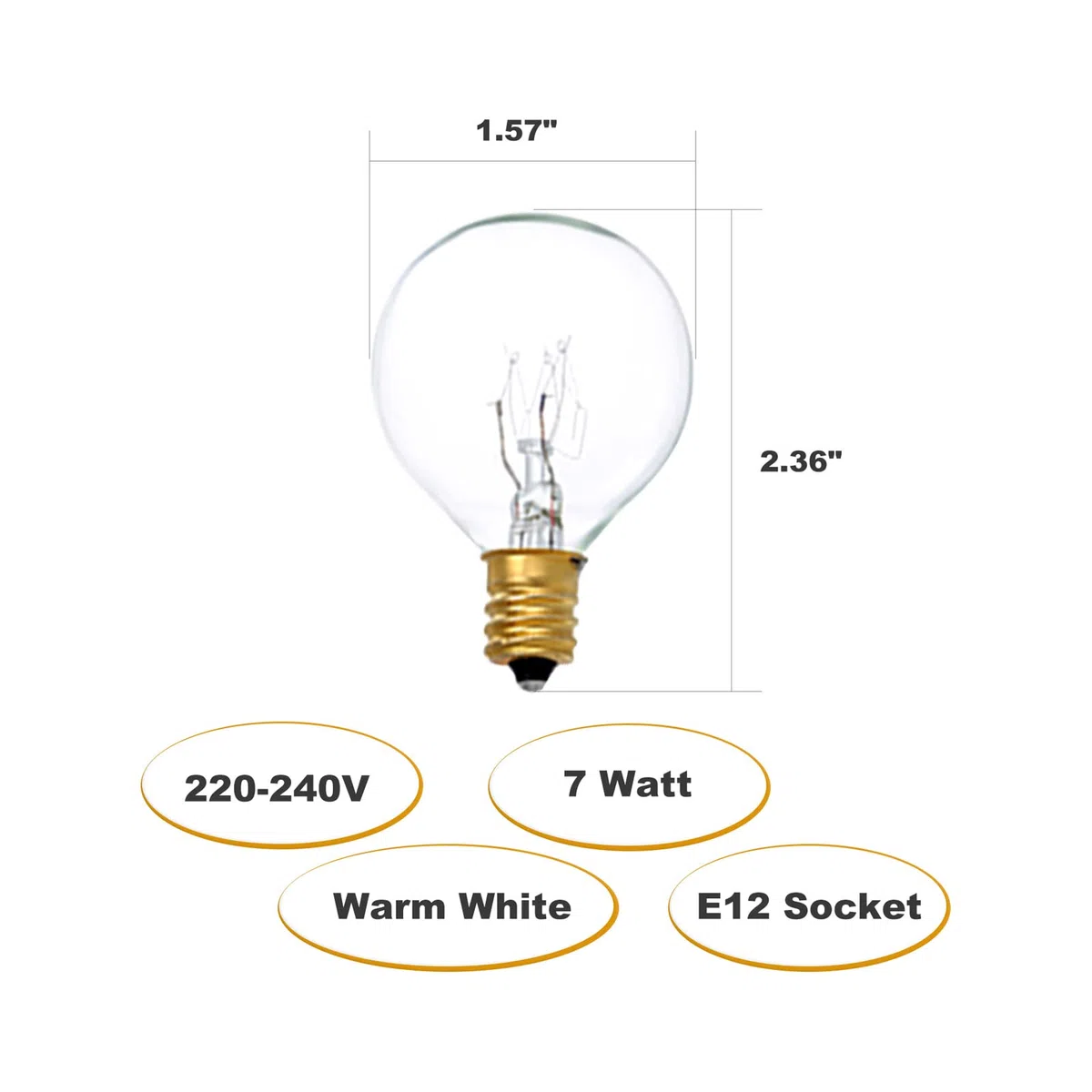 Matybobe Lampadina a incandescenza in tungsteno G40, 7 W, 220-240 V, E12, per interni ed esterni, decorazione per la casa di nozze, confezione da 25