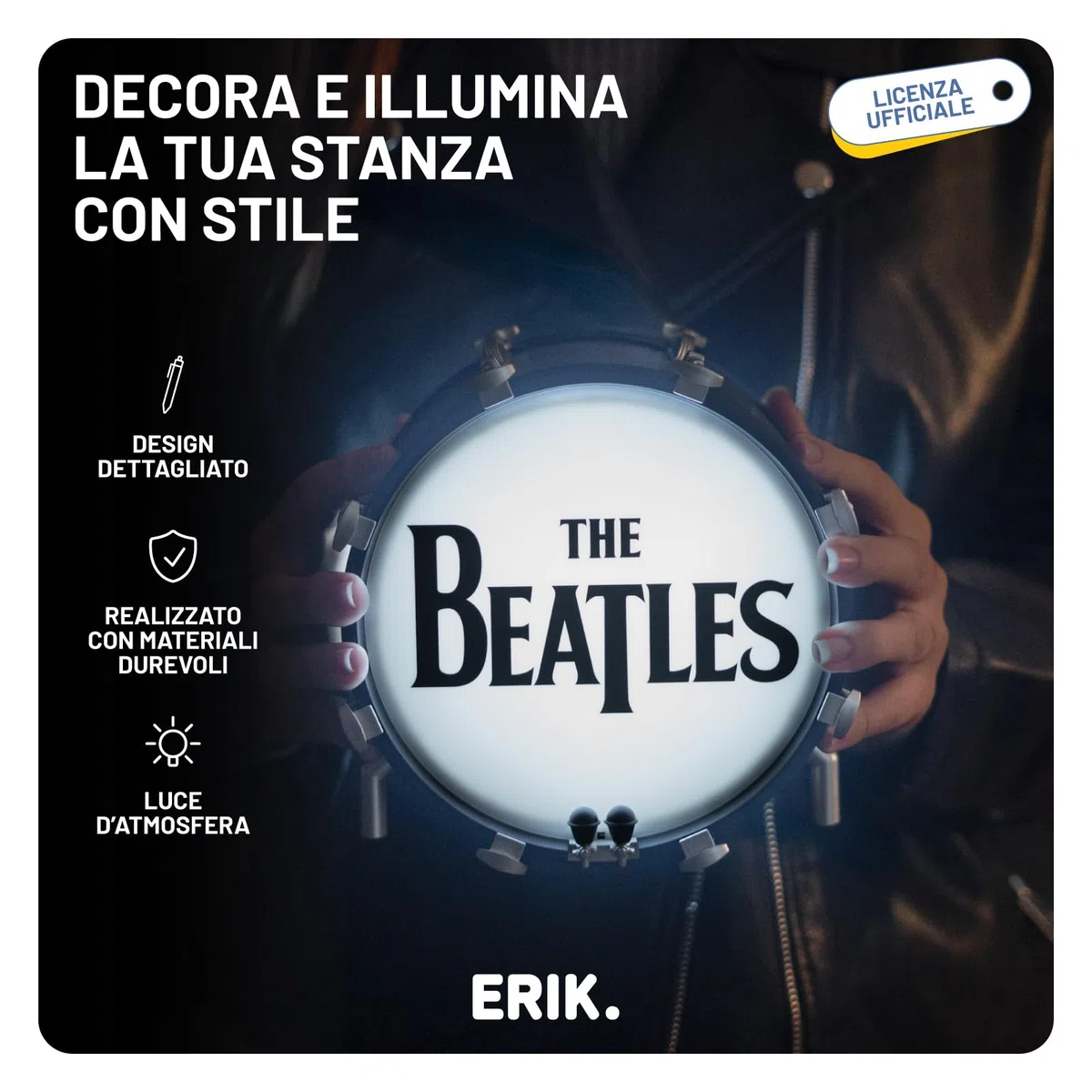 Grupo Erik Lampada The Beatles - Lampada da Scrivania e Comodino con Luce LED Fredda, Luce Notturna The beatles Musica | Cavo USB o Pile AAA (14,2 x 16,5 x 14 cm)