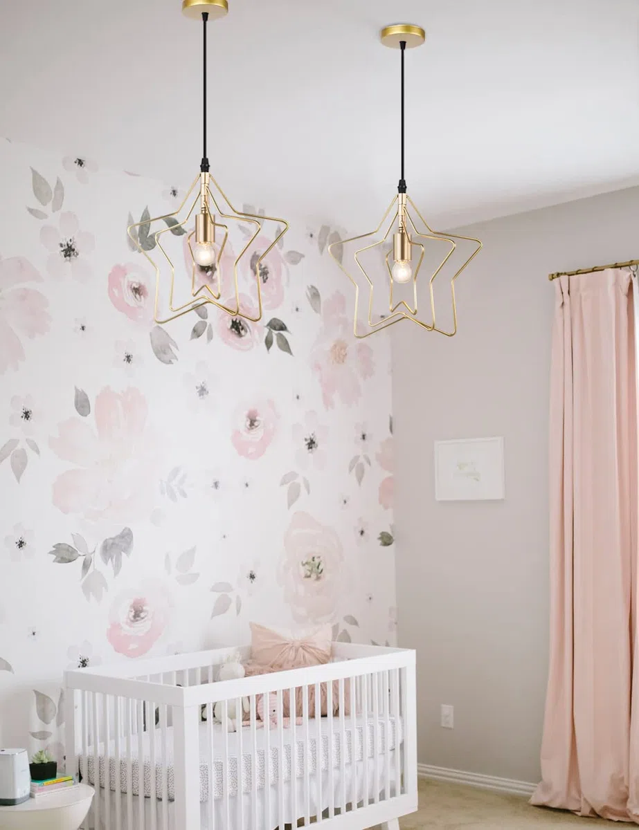 iDEGU Lampada a Sospensione E27 Plafoniera Design Creativo a Stella Lampada da Soffitto Moderno con 3 stelle Regolabili Oro Lampadario per Camera dei Bambini (Stella)