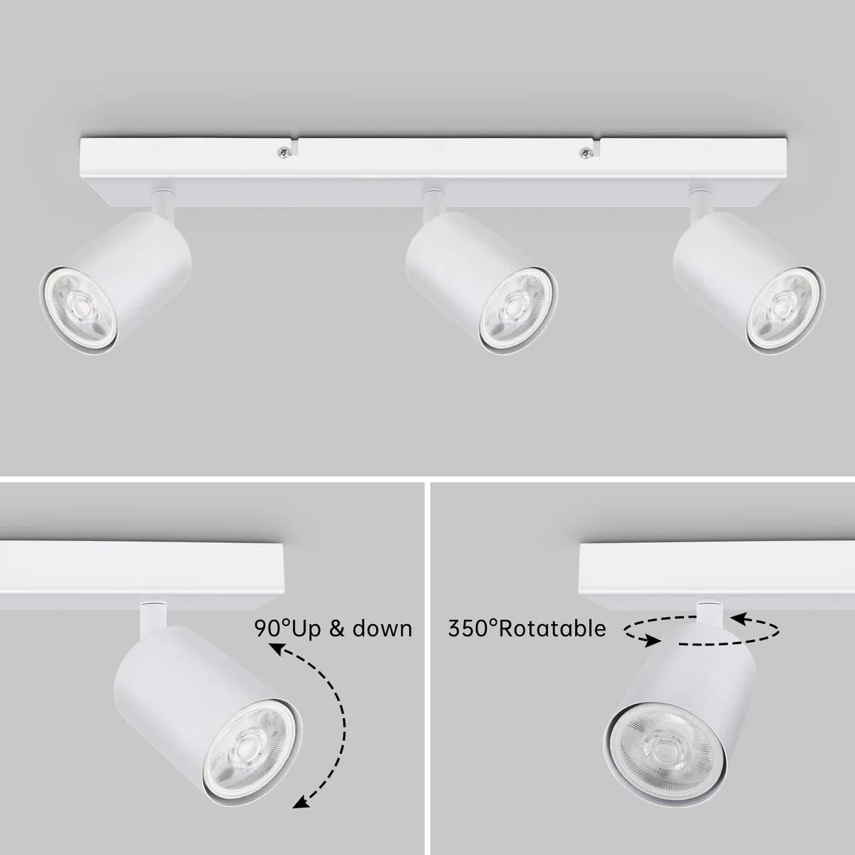 Kambo Faretti da Soffitto Orientabili, Faretti da Parete Interno Bianco per 3 Lampadine GU10 non Incluse, Lampadario Faretti Led Soffitto per Soggiorno Camera da Letto Corridoio, Max 50W