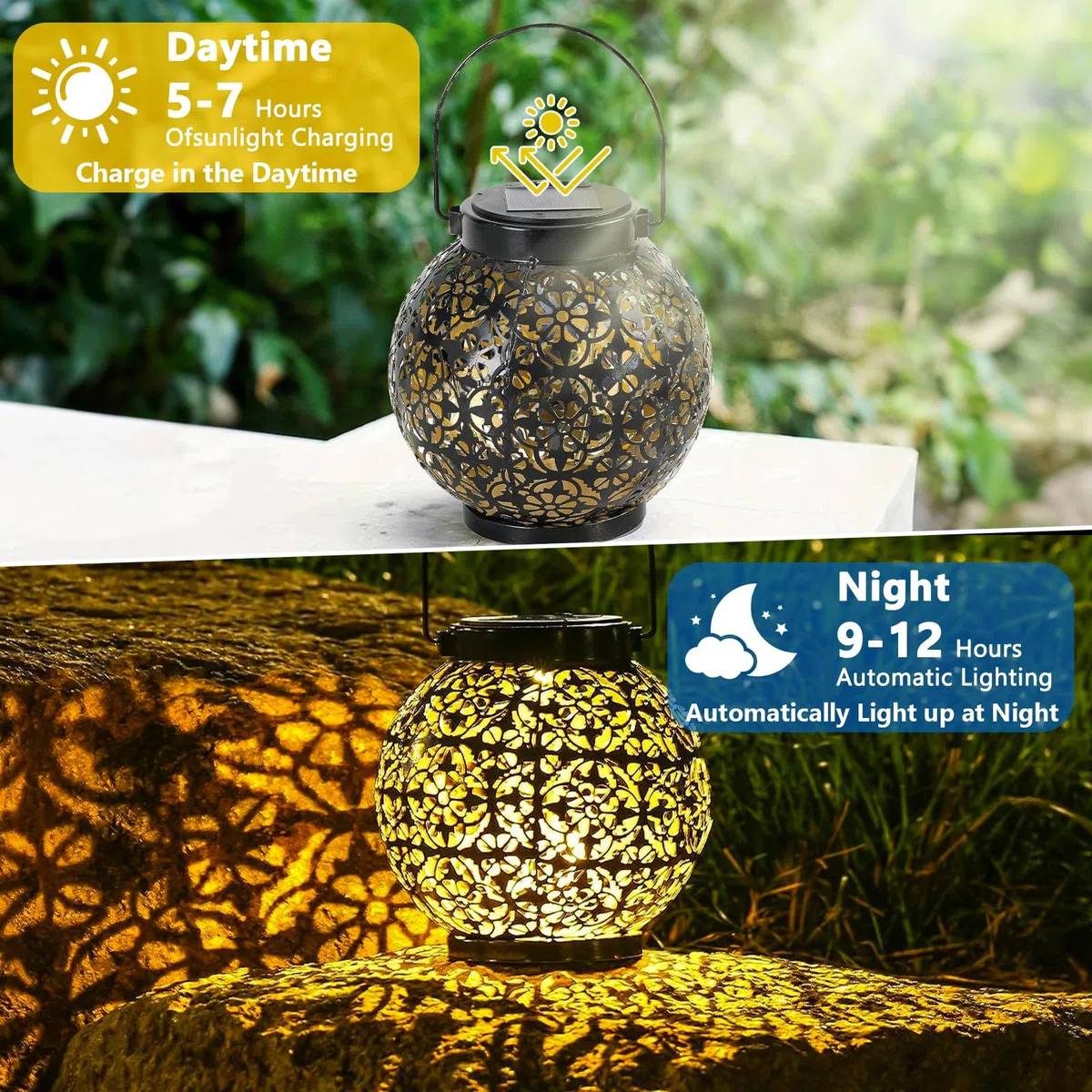 Lanterne da Esterno, 2 Pezzi Lanterna Solare da Esterno, IP55 Impermeabile LED Lanterne Solari da Giardino, Decorazioni Giardino per Giardino Terrazza Balcone Festa Decorazione