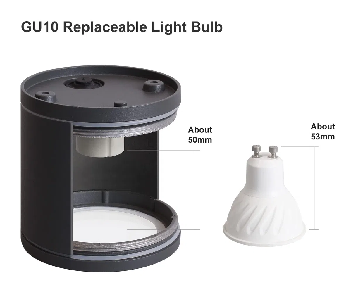 DAWALIGHT Downlight GU10 5W LED Faretto a Soffitto Cilindro IP44 Impermeabile Faretti da Esterno Soffitto per Bagno Cucina Giardino Soggiorno Corridoio Ristorante, Alluminio, Grigio scuro