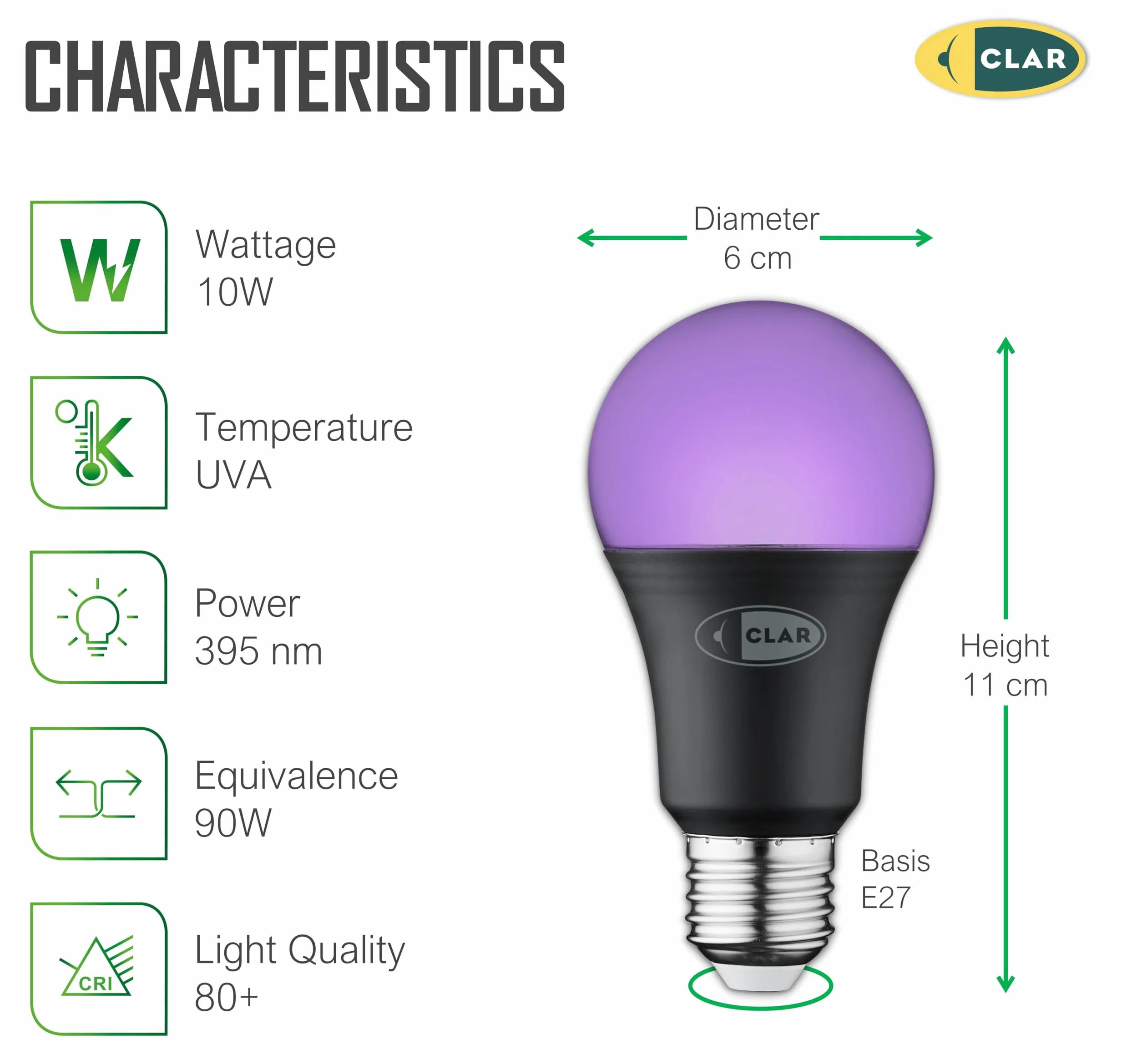 CLAR Luce nera LED – Disco Black Light Lamp, lampadina UV E27, 10 W (confezione da 5)