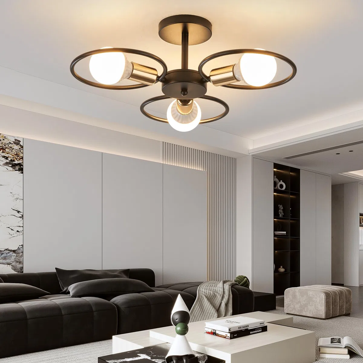YOODI Plafoniera Soffitto Vintage 3 Lampadine, Lampadario Soggiorno Moderno Lampadari Cucina Plafoniera Cameretta con Base E27, Lampadario Bagnocon in Metallo (Senza Lampadina)